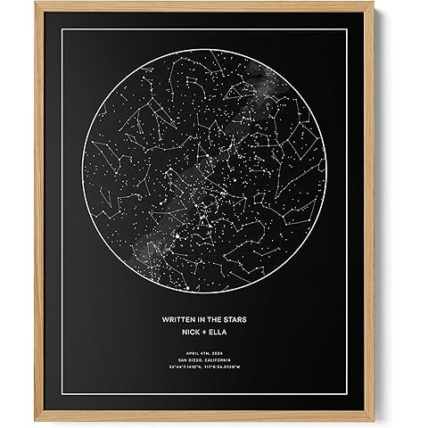 CELESTORY Custom Star Map Framed Night Sky Print Constellation Map Star Chart Gift Wall Art Poster Personalized Star Map for Specific Date Unique Gifts for Him Meaningful Gifts for Her - Pitch Black