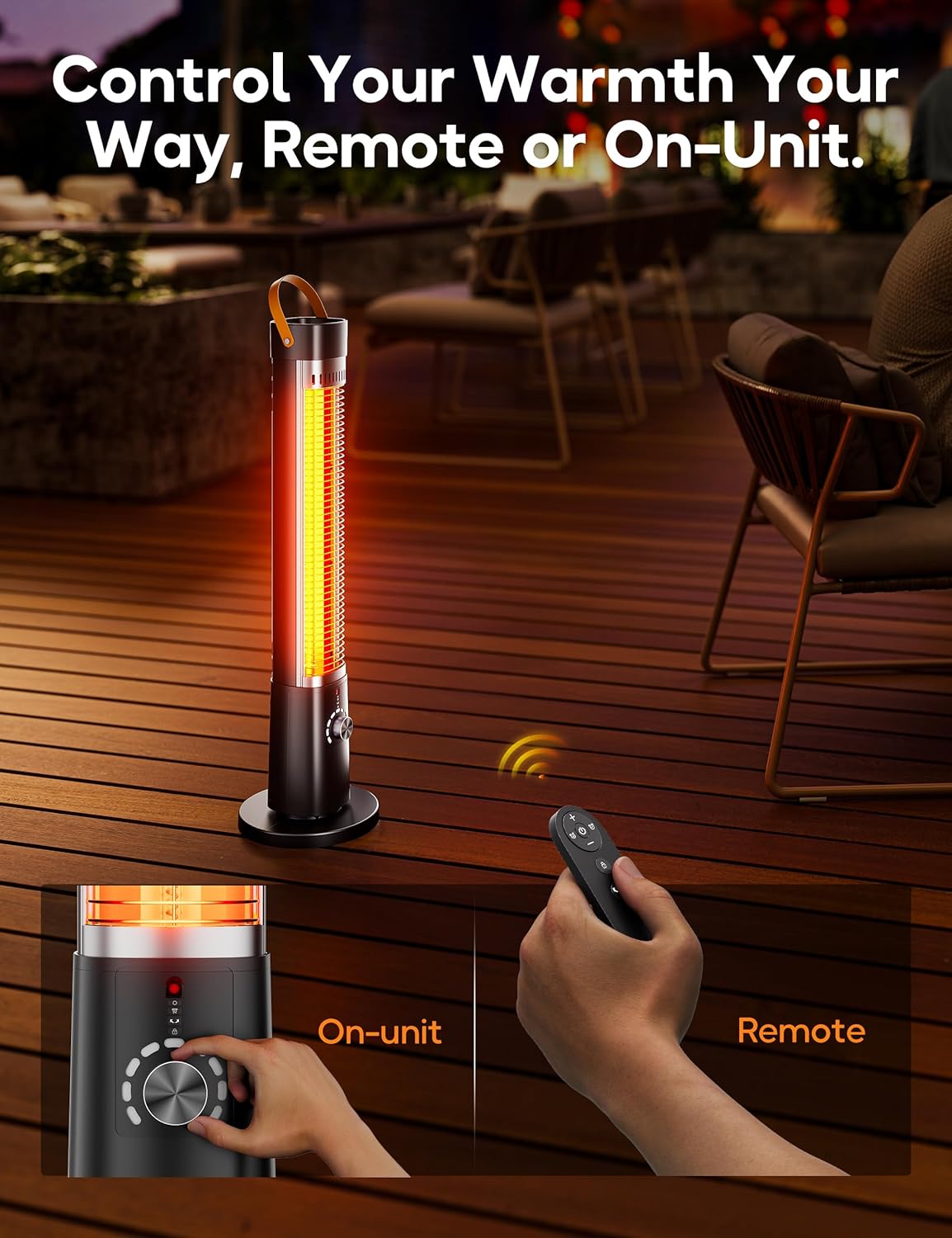 Outdoor Heater for Patio w/Remote, 1500W, 60° Oscillation, 9H Timer, 9 Heat Level, Tip-Over/Overheating Protection, Safety Lock, for Garage Porch Office Black