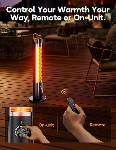Miniatura 8 de Calentador al aire libre para patio, 32" Calentadores eléctricos por infrarrojos para interiores con control remoto, 1500W, oscilación de 60°