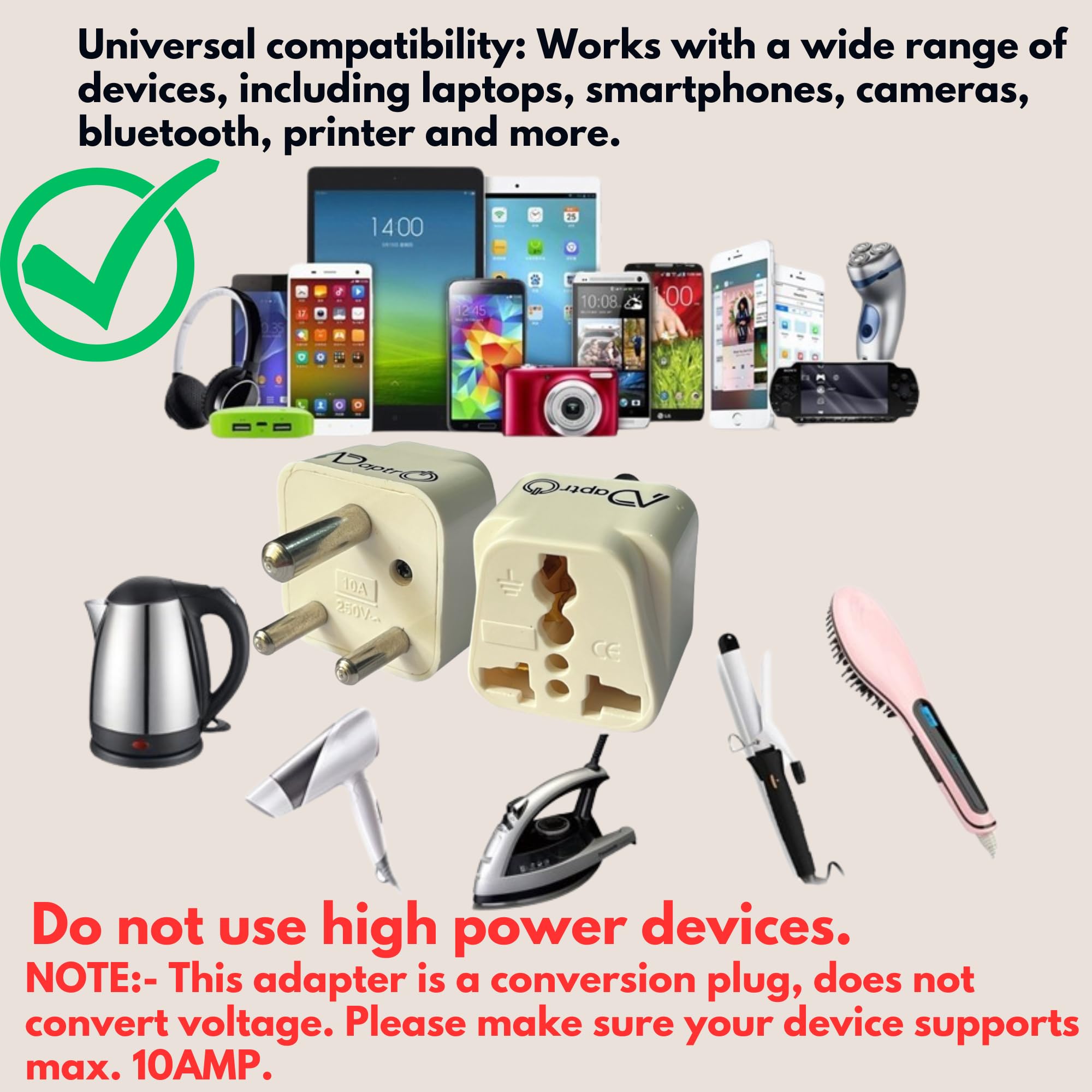 USA, UK, Australia to India Plug Converter for Convert World-Wide Plug to Type D Indian Power Sockets (Pack of 1) White — Amazon image 4