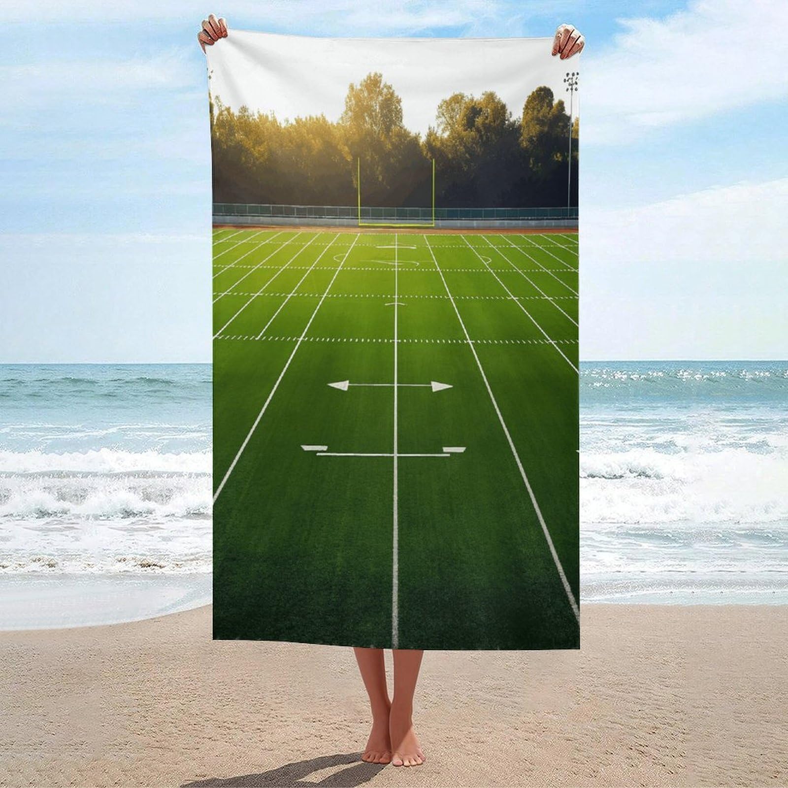 Adfgyerh Unisex Style Sports Field In Green Bath Towels Beach Towel Lightweight Quick Dry, Bath Towel For Travel Sports Pool Swimming Bath Camping Yoga Adults130x80cm