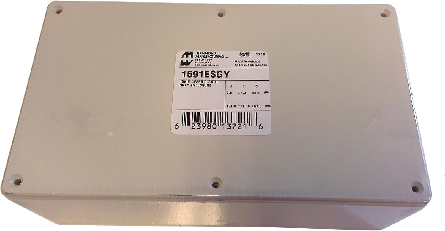 Hammond 1591ESGY Grey ABS Plastic Project Box -- Inches (7.5" x 4.3" x 2.2") mm (190mm x 109mm x 58mm)
