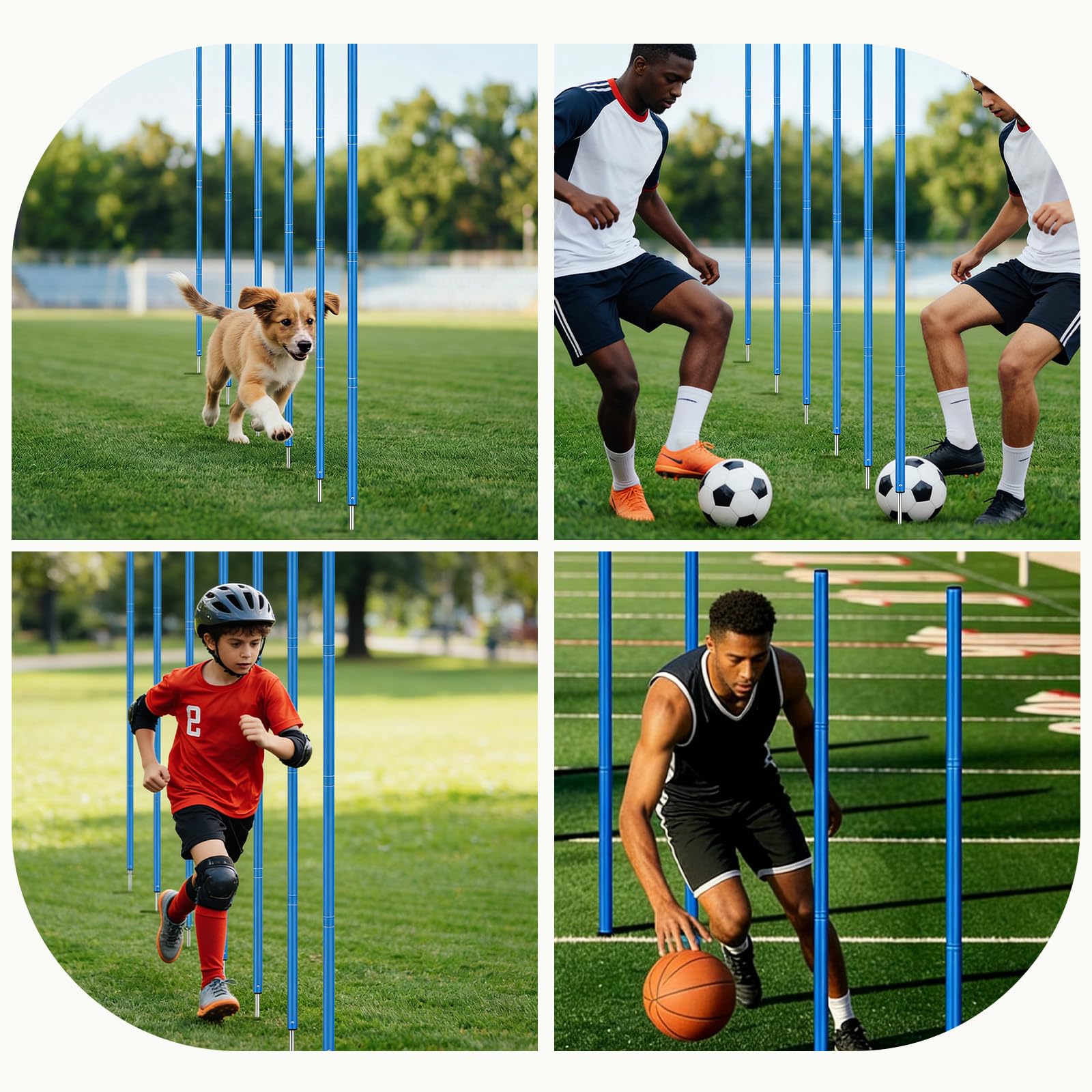 Fußball Trainingsset, Slalomstangen Fussball Trainingszubehör mit 6 Slalom Poles, Koordinationsleiter 6m, 12 Hütchen, Springseil und Resistance Fallschirm, Fussball Trainingszubehör Set