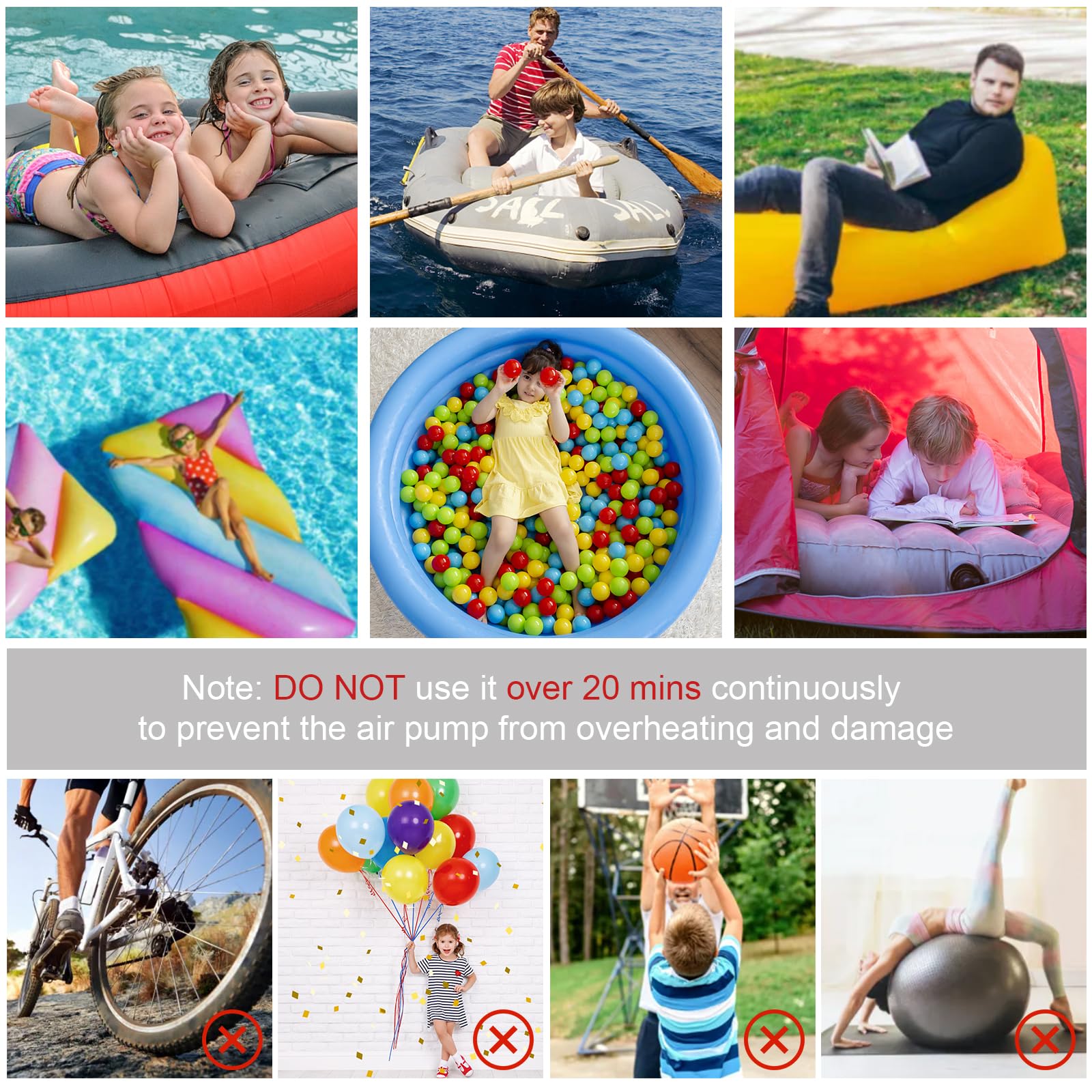 Jsdoin Pompe à air électrique, Pompe à air électrique Haute Puissance 220-240V / 130w pour Matelas Gonflable Piscine Jouets de Plage avec 3 Buses de Taille