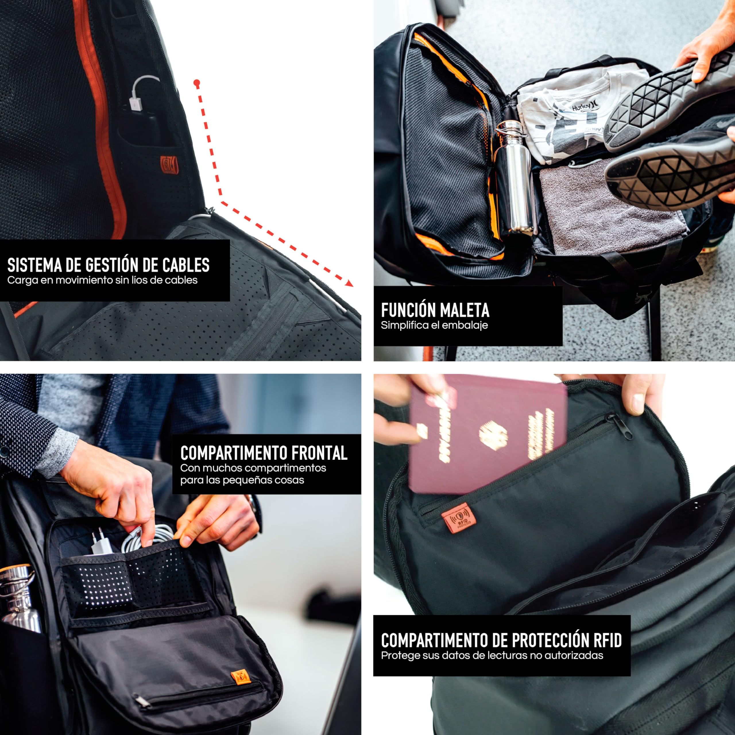 Jaimie Jacobs mochila inteligente con compartimento para portátil de hasta 16,1 pulgadas función maleta ampliable hasta 30 litros