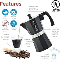 Vista 3 de GROSCHE Milano - Cafetera Moka para estufa, olla de expreso para 3 tazas de café, 5 oz, color negro - Cafetera cubana para estufa, cafetera Moka