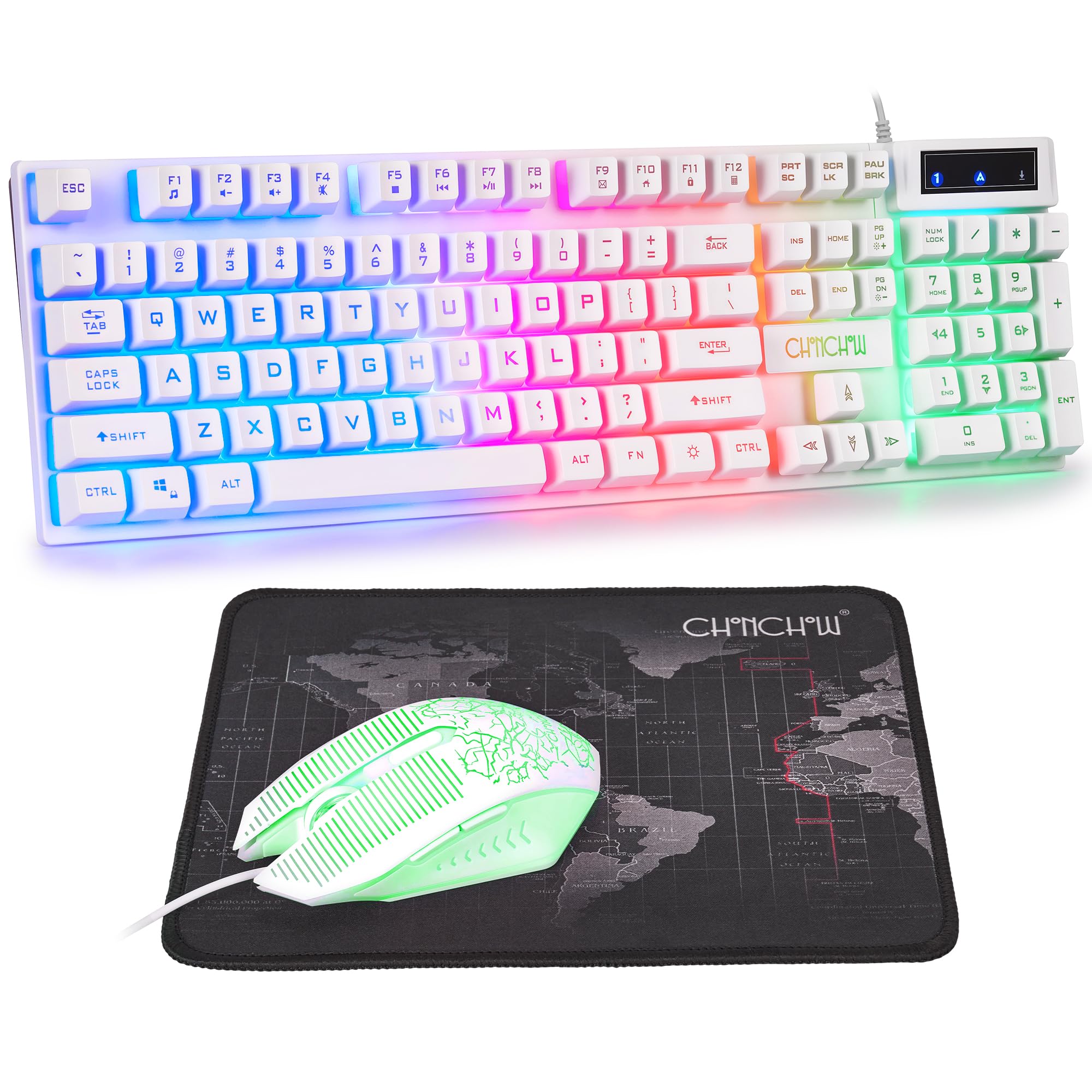 Amazon.com: CHONCHOW 1910 White Gaming Keyboard and Mouse LED