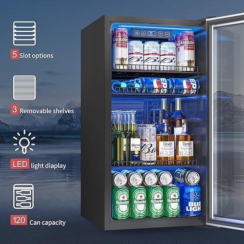 Miniatura 5 de Manastin Refrigerador y enfriador de bebidas, dispensador de bebidas independiente para refrescos, cerveza o vino, mini refrigerador de 120 latas
