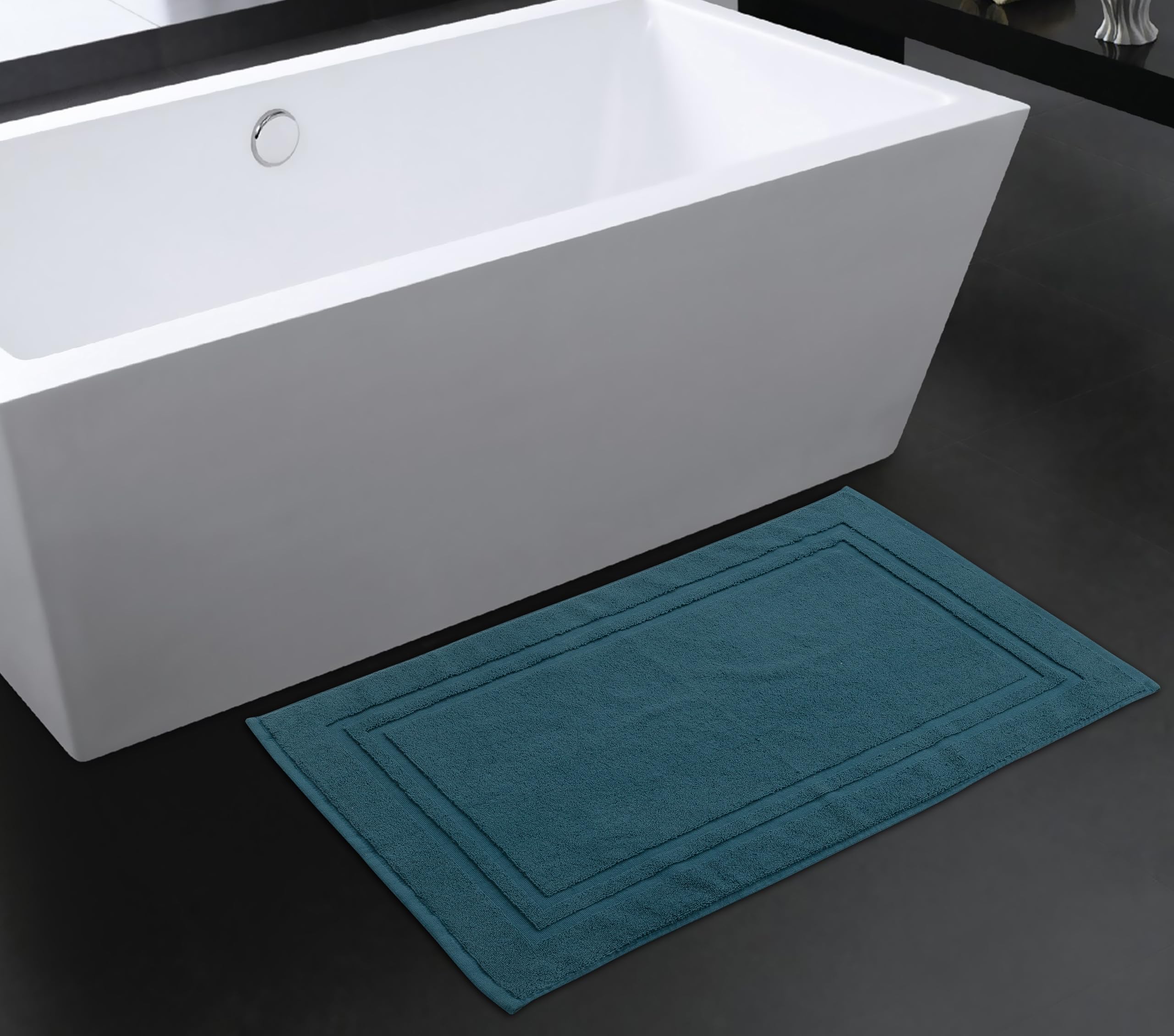 La Maison 100% Cotton Super Soft and Absorbent Bath Mat Shower Mat 50cms x 80cms Hotel Frame Stripe Border (Jade)