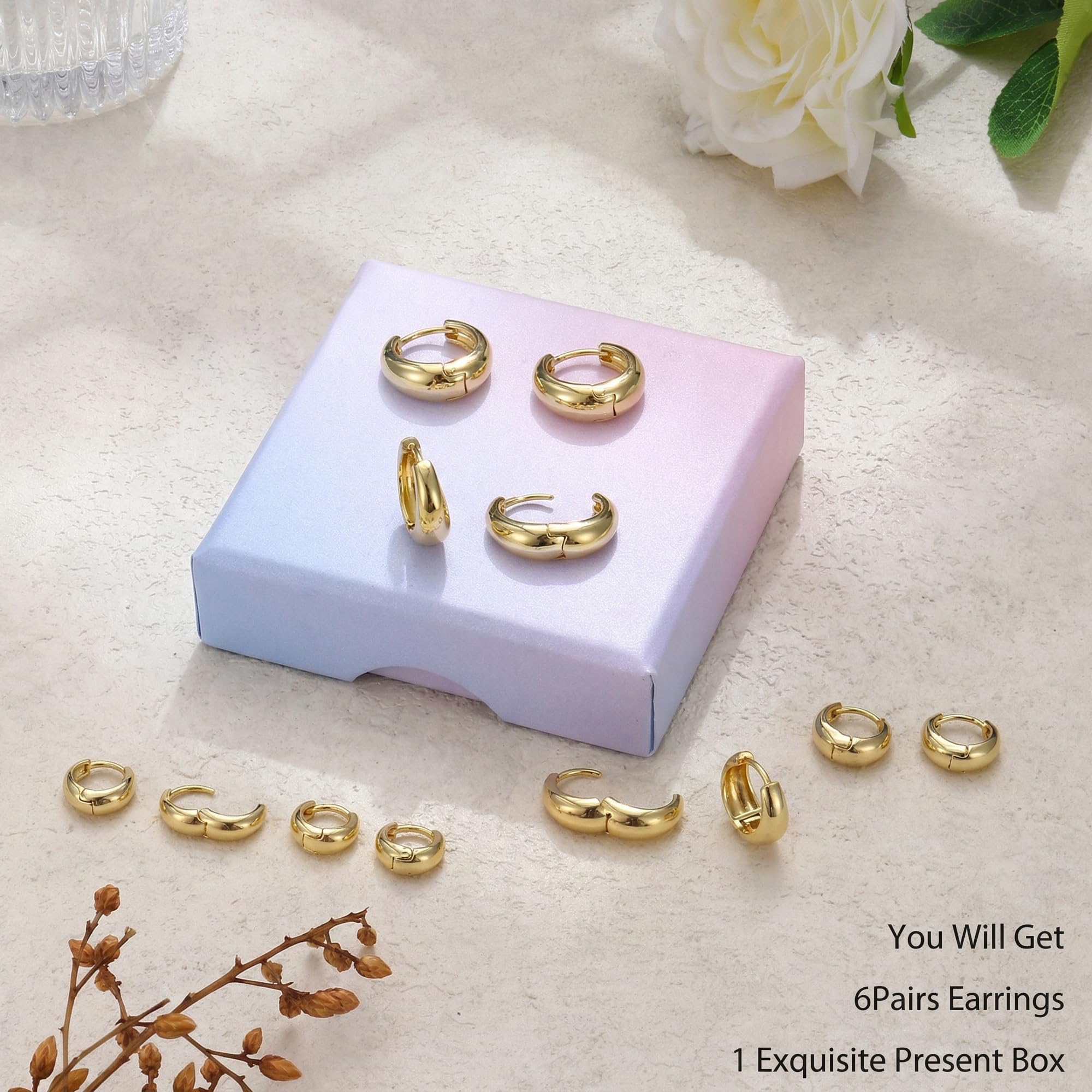 ORAZIO 6 Paia Orecchini Cerchio Donna Argento Oro Placcato 14K Anallergici Orecchini A Cerchio Donna Argento Piercing Orecchio Fori Multipli 7/8/9/10/12/14MM