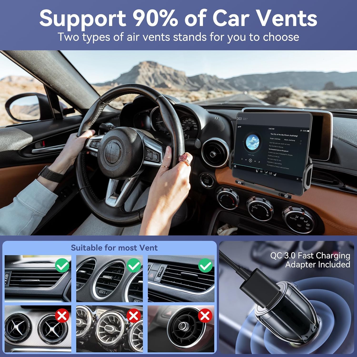 2 in 1 Supporto Smartphone Auto per Mercedes Benz B Class B180 B180d 2018-2022 2023 2024 2025 2026, con Ricarica Wireless, Ricarica Rapida 15W a Doppia Bobina con Rotazione Automatica 90°