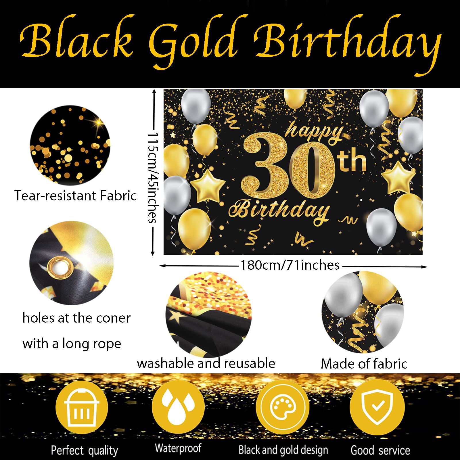 Striscione Buon Compleanno Striscione Compleanno Oro E Nero - 2 Pezzi