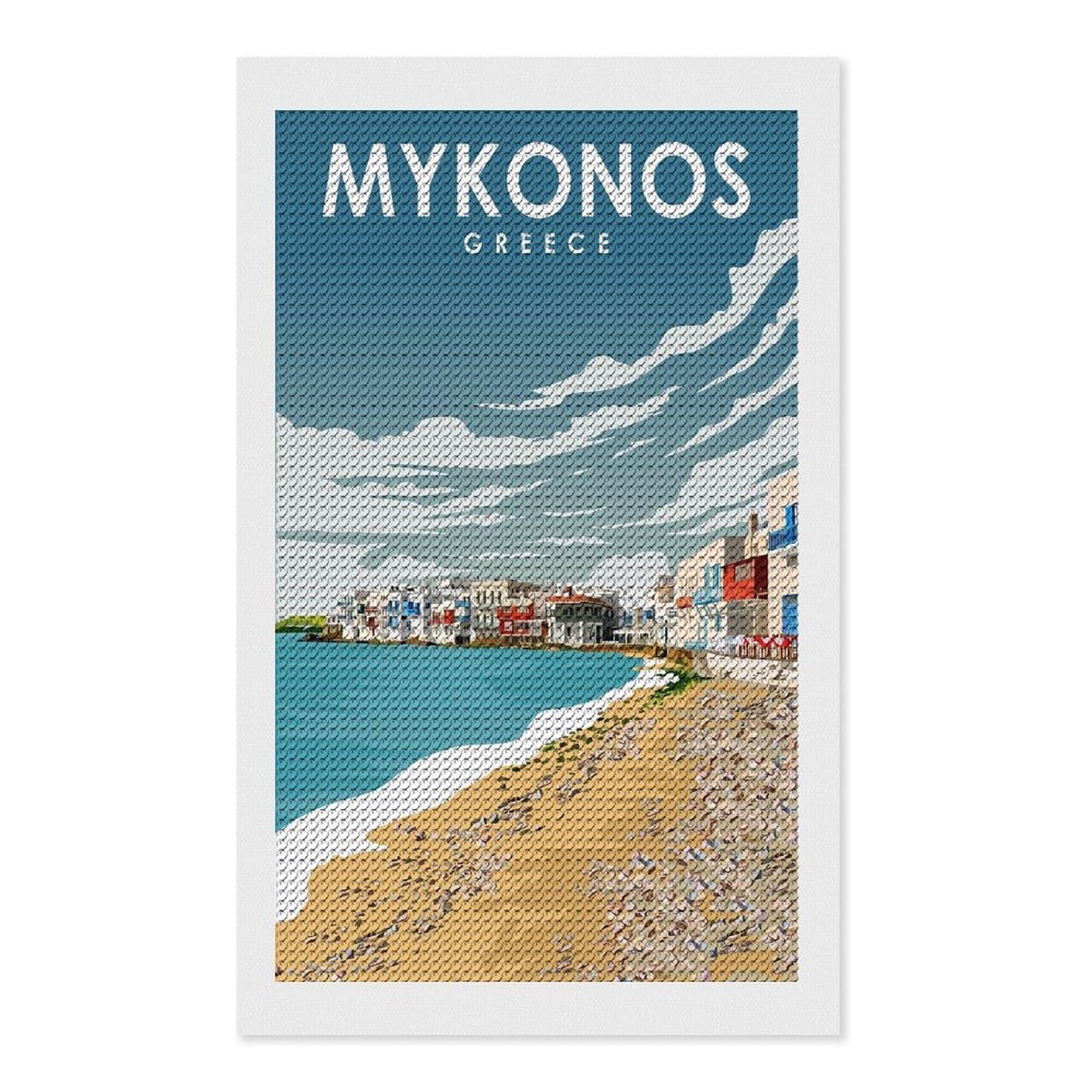 Junmoney Mykonos Greek Travel Art Diamond Art Canvas 12"x20", Decorate Your Room, Mindful Craft Activity, Cosy Home Accent, Thoughtful Handmade Gift