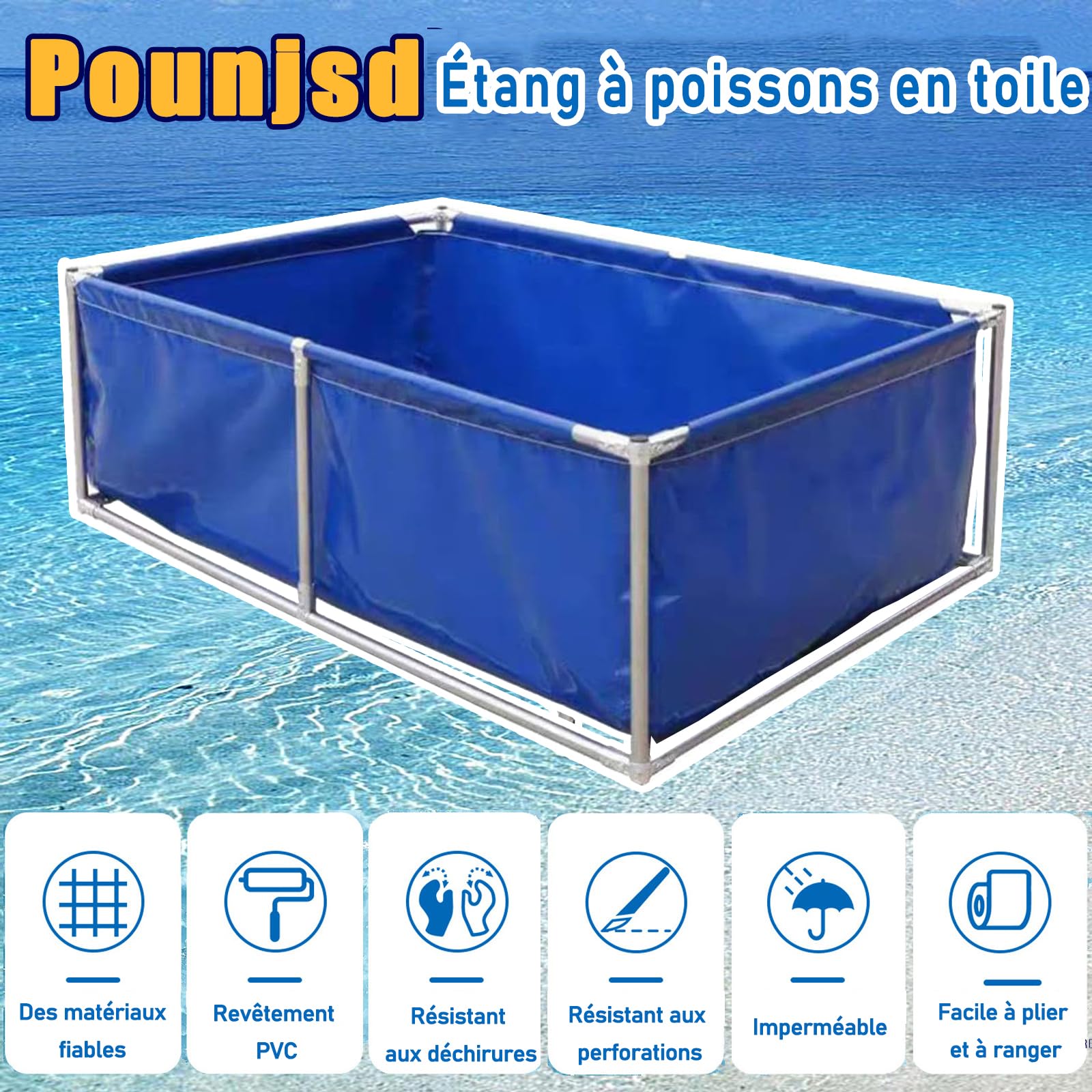 Rete da pesca resistente con supporto per laghetto all'aperto, per koi e pesci rossi, 2 x 1 x 0,5 m, rete verde per ambienti acquatici, facile da usare