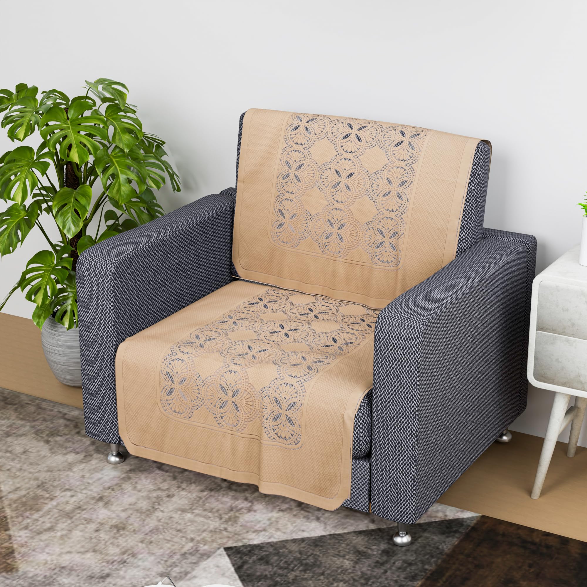 Kuber Industries Single Seater Sofa Cover - Net Slipcover Set for Hall & Living Room - Golden