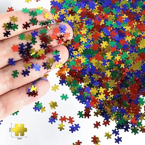 Miniatura 2 de Renfio Rompecabezas holográfico de 1.75 onzas, 1.76 oz, confeti con purpurina, formas de rompecabezas, mezcla de colores, lentejuelas gruesas