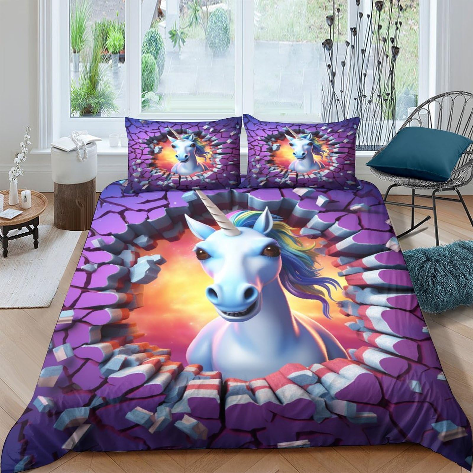 Housse de couette licorne imprimée en 3D, le cadeau parfait pour embellir un grand lit