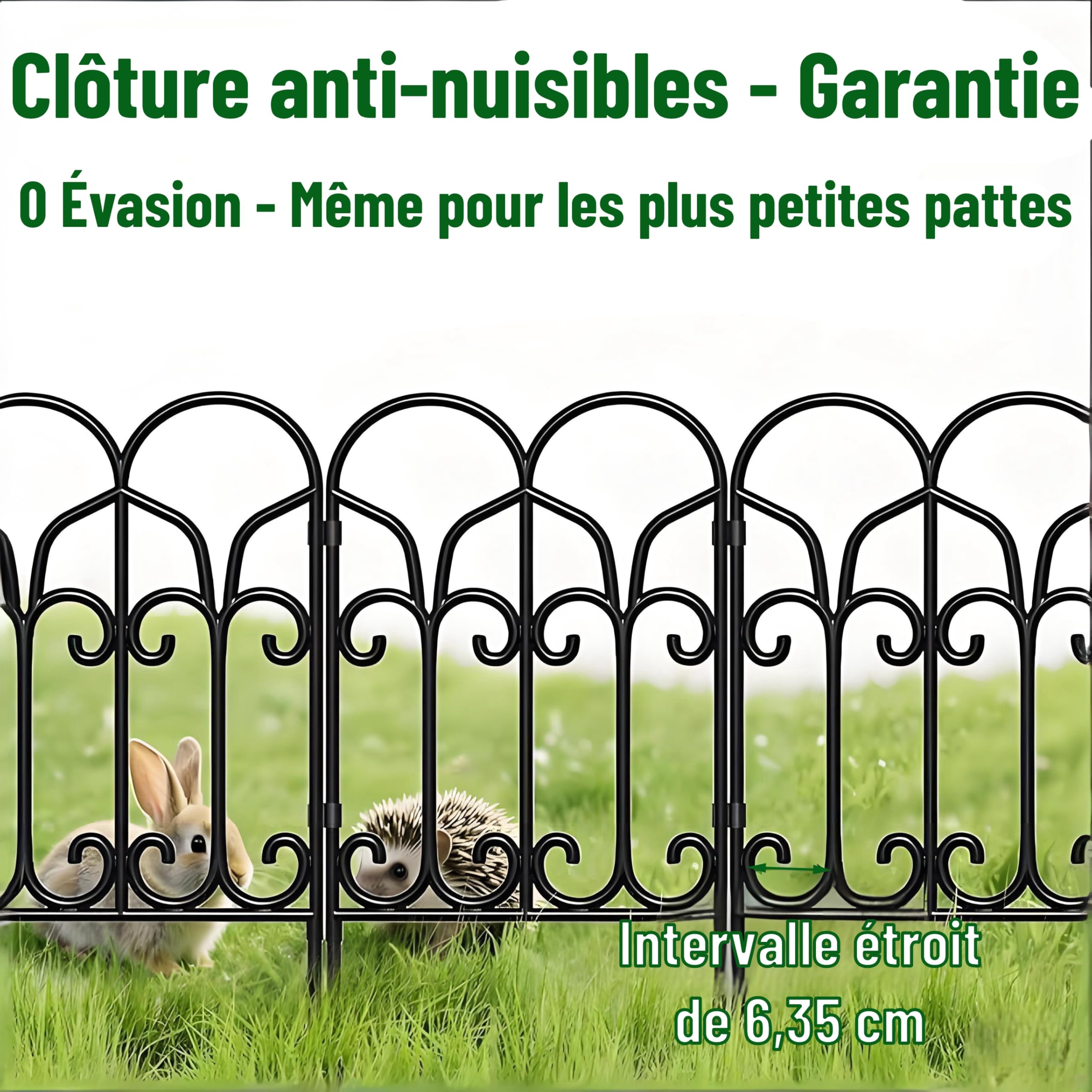Amagabeli Clôture de Jardin en Métal 46cm(H) x 46cm(L) (5 Panneaux, Longueur Totale 2.3m) Creusage Barrière pour Animaux Clôture Métallique Décorative pour Chien Cour Terrasse Extérieur Noir