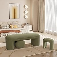 Vista 8 de Juego de Bancos Otomanos Anidables de 3 Piezas, Banco Tapizado de 53" de Largo para Pie de Cama con 2 Taburetes para Pies de 15", Banco Arqueado