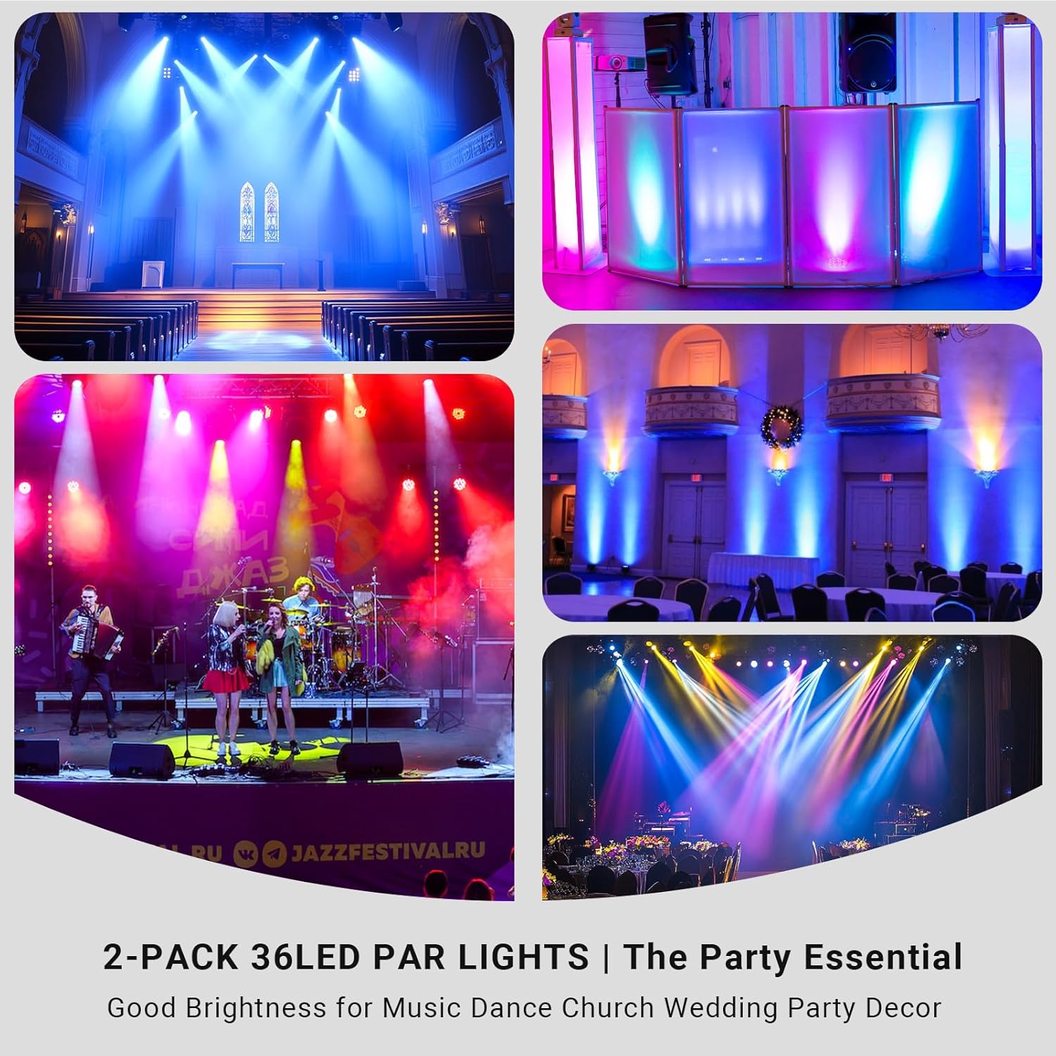 Stage Par Lights 2Pack: 36LEDs RGB DJ Light - Remote & DMX Control - Sound Activated Corded Electric Uplights for Events Wedding Church Party Club Live Show Lighting
