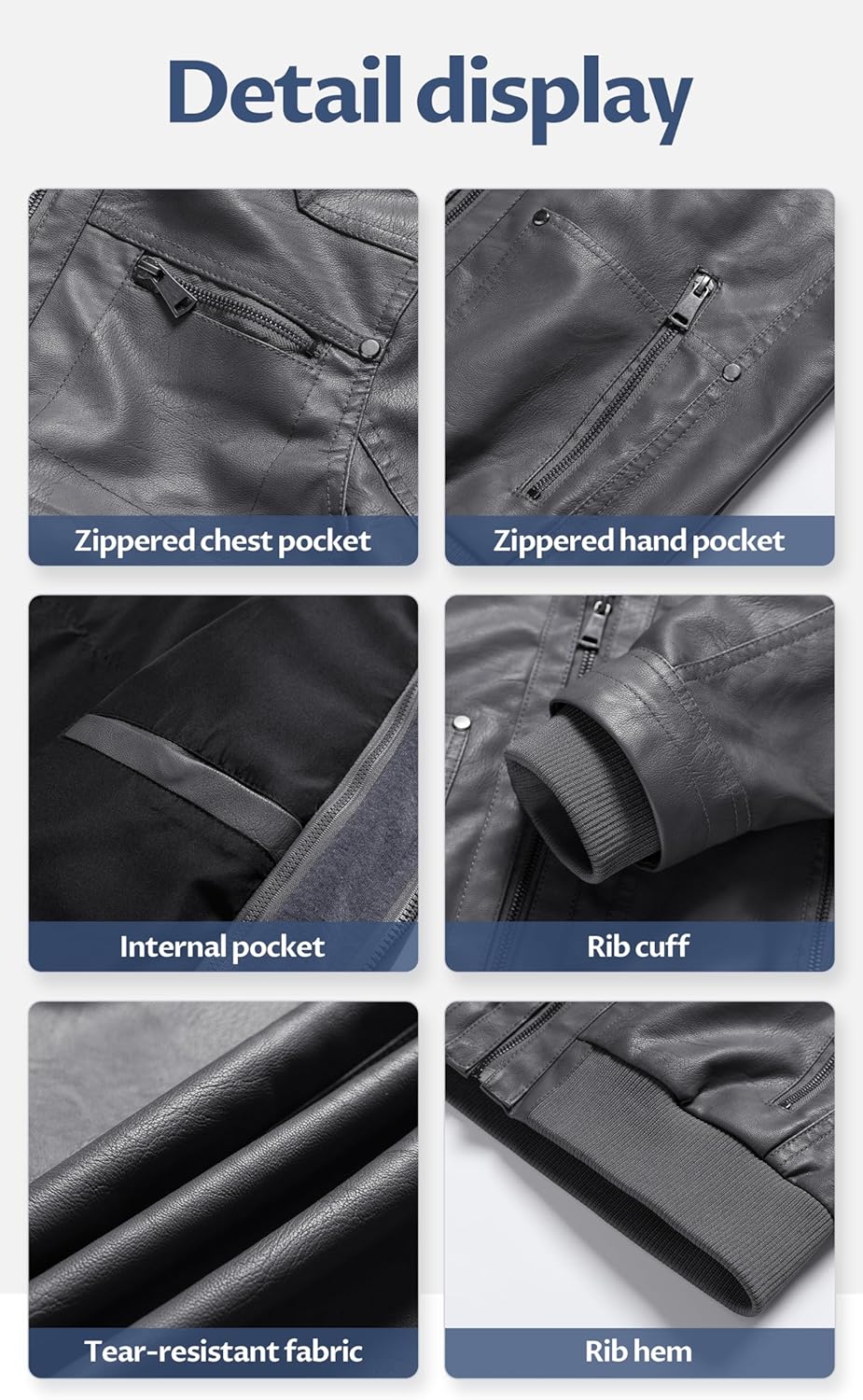 CREATMO US Women's Faux Leather Jacket Waterproof Motorcycle Bomber Jacket Vintage PU Moto Biker Coat With Removable Hood - Image 7