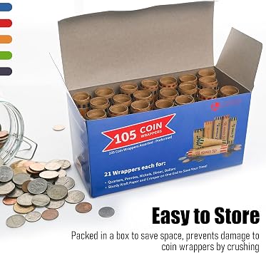 LLIKED Preformed Coin Roll Wrappers (105 Assorted)
