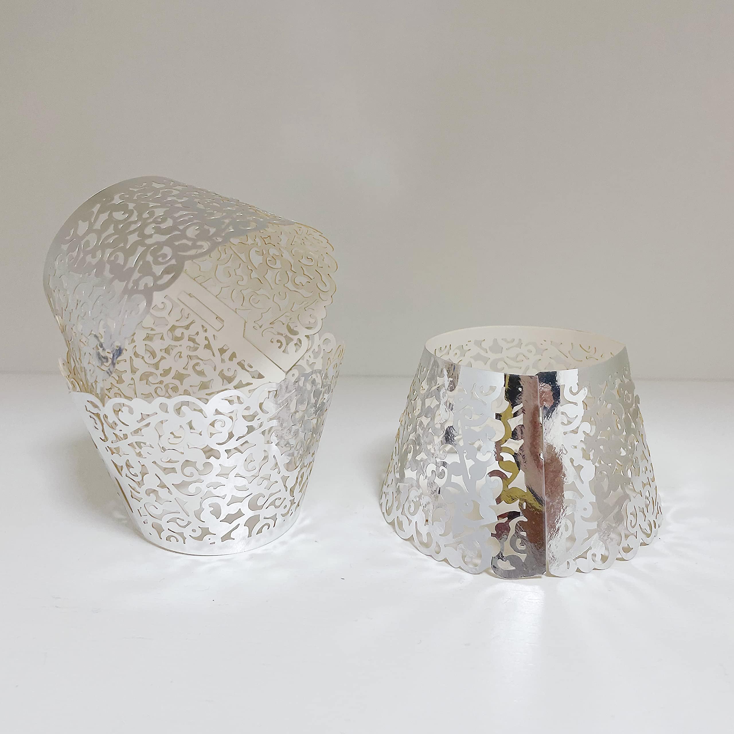 Silver Cupcake Wrappers 100pcs/pack Lace Cupcake Liners Laser cut Cupcake Papers cupcake cups Muffin cups for Wedding/Birthday Party Decoration