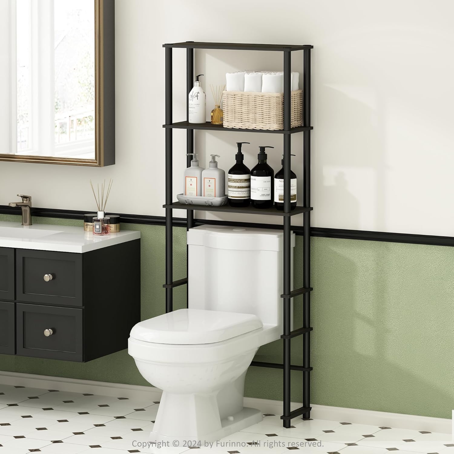 Furinno Turn-N-Tube Freestanding Over-The-Toilet Bathroom Shelves, Storage Rack with 3 Shelves, Black Espresso/Black Furinno Turn-N-Tube Freestanding Over-The-Toilet Bathroom Shelves, Storage Rack with 3 Shelves, Black Espresso/Black