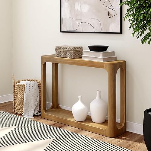 Mesa consola redonda moderna con estante inferior (46 pulgadas6.693 in), nuez