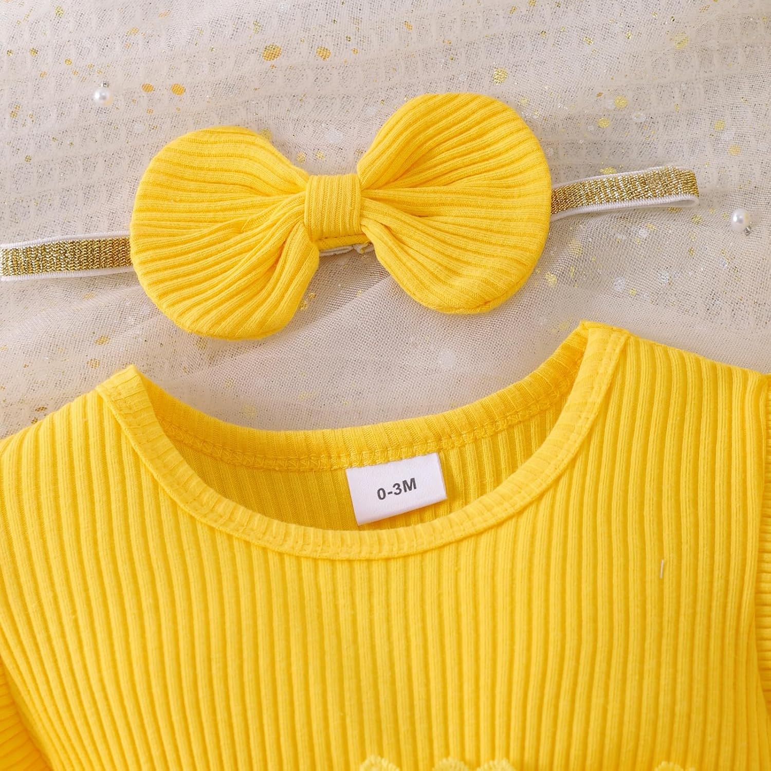 Baby Girl Clothes Summer Outfit Romper Skirt Ruffle Sleeve Cute Bow Headband Infant Bodysuit Set 0-18 Months - Image 4