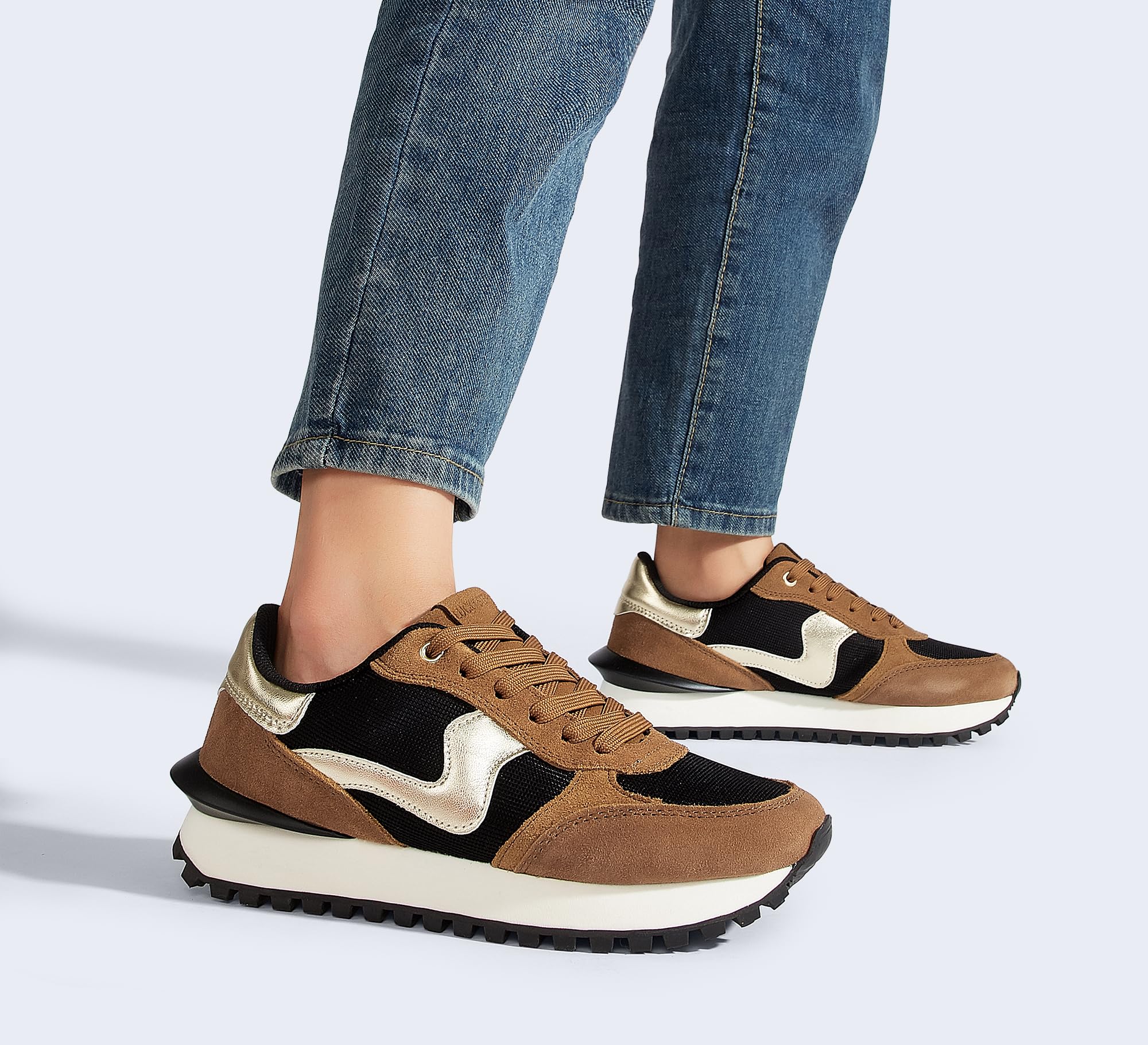 LUCKY STEP Tenis de moda con plataforma para mujer, estilo retro, para caminar, informales, elegantes, duraderos, de lujo, para correr