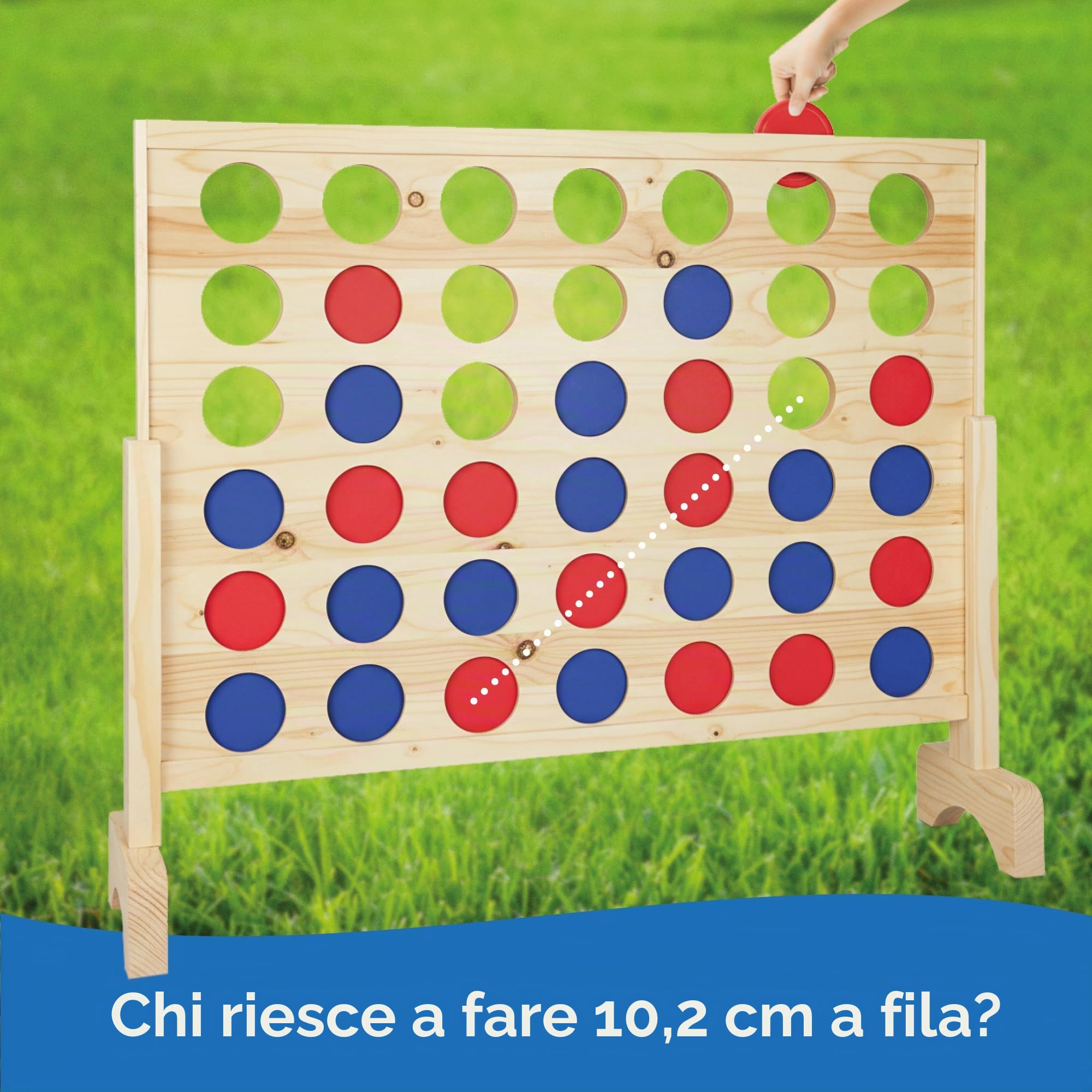 Toyfel Gioco da tavolo Forza 4 XXL Naturale in legno di pino FSC® Connetti | Quattro 4 di fila di strategia da interni o esterni per adulti e bambini certificato giocattolo gigante Ace