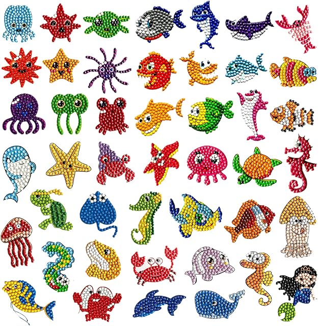 45Pcs 5D Diamond Painting Stickers Kits for Kids,ToyaJeco Creative DIY Under The Sea Paint by Diamonds Numbers Kits, Art Craft Mosaic Stickers for Children Adults Beginners (Multicolored)