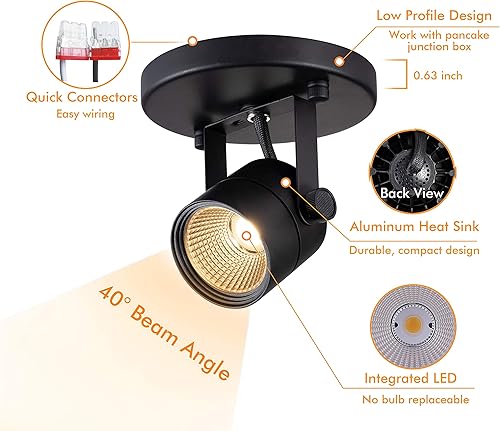 Miniatura 8 de CLOUDY BAY 5CCT - Foco de techo direccional de 3 luces, cabezales de luz LED regulables, CRI90+, 2100Lm para pasillo y cocina, color blanco