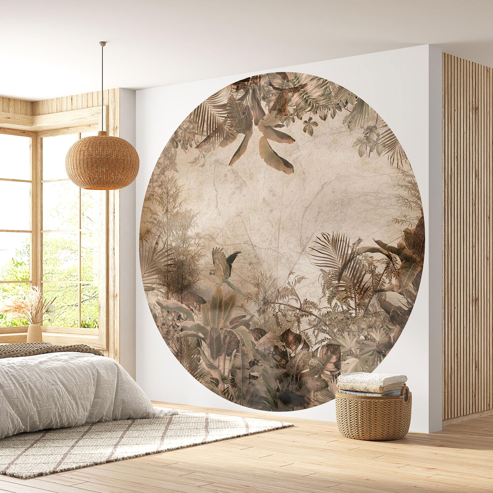 Papier peint rond Forêt Tropicale pour salon moderne