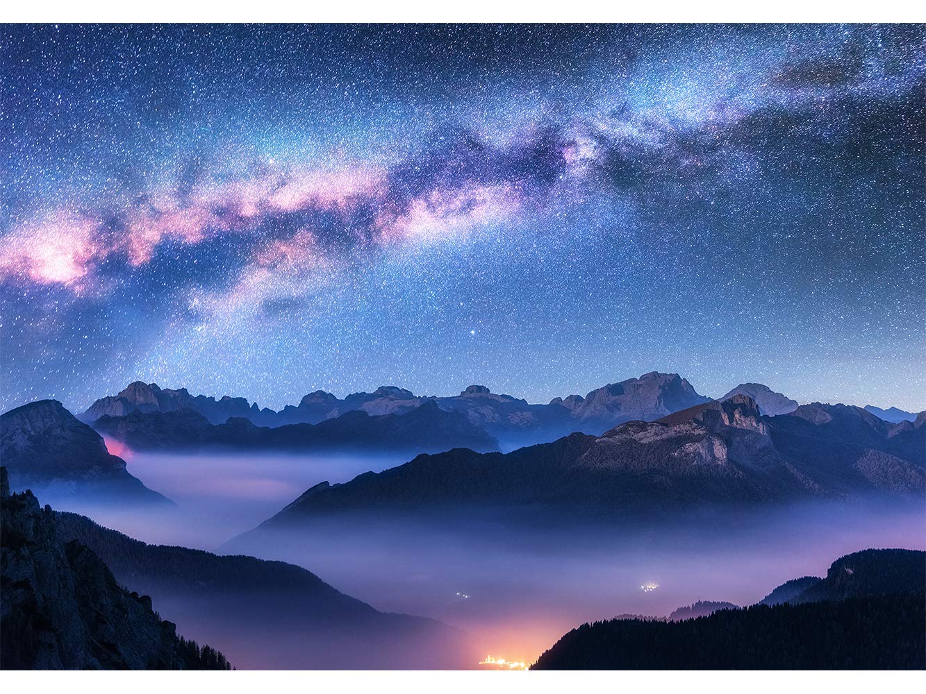 Fotomural Vinilo Para Pared Paisaje Montañas Noche | Mural | Fotomural Infantil Vinilo Decorativo | 600 x 300 cm | Decoración comedores, salones, habitaciones
