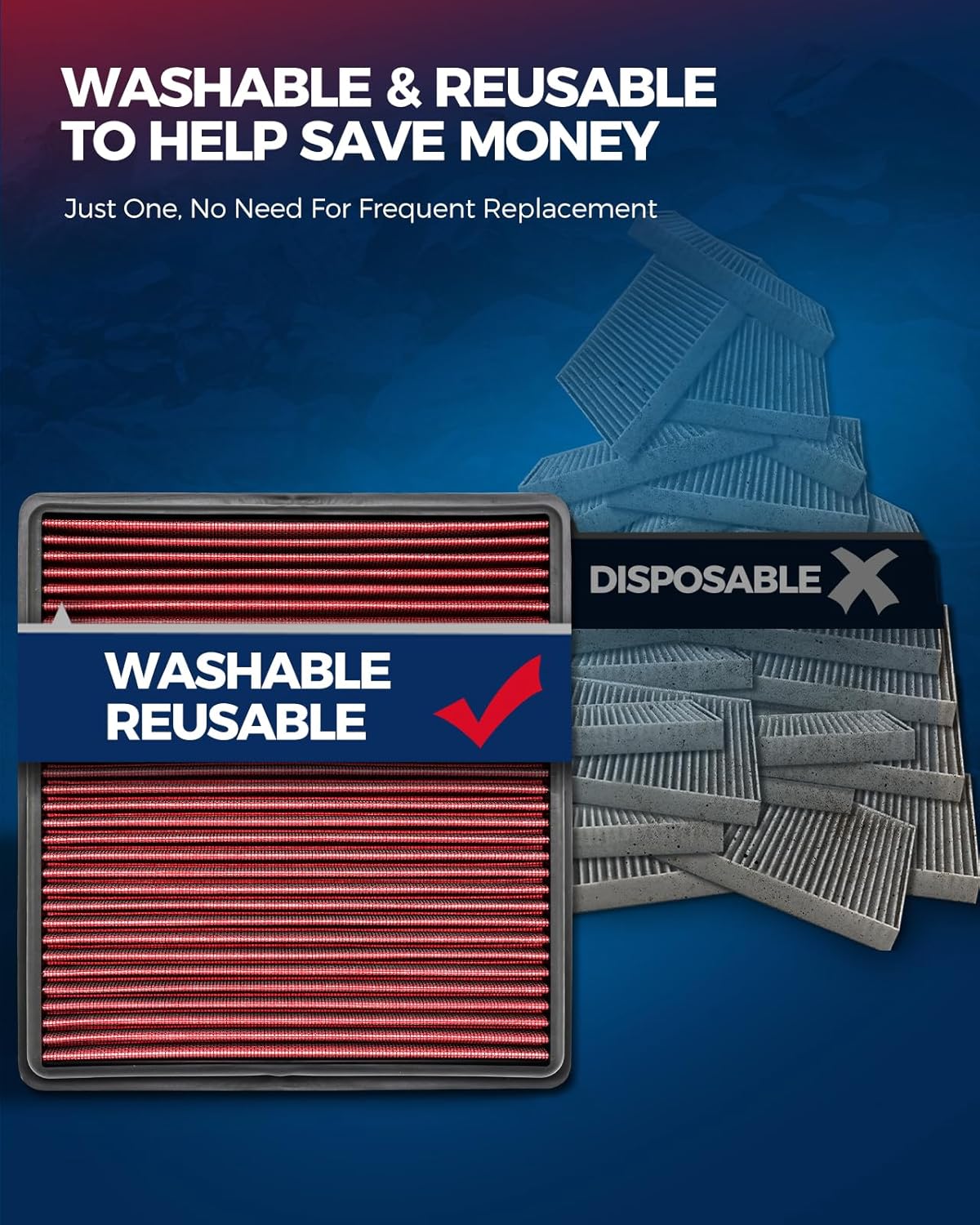 KAX Premium Washable Engine Air Filter, 33-5108 Replacement for Hyundai（Santa Fe/Tucson/Sonata/Santa Cruz）, Kia（K5/ Sorento/Carnival）2020-2024, Reusable, Increase Power & Towing