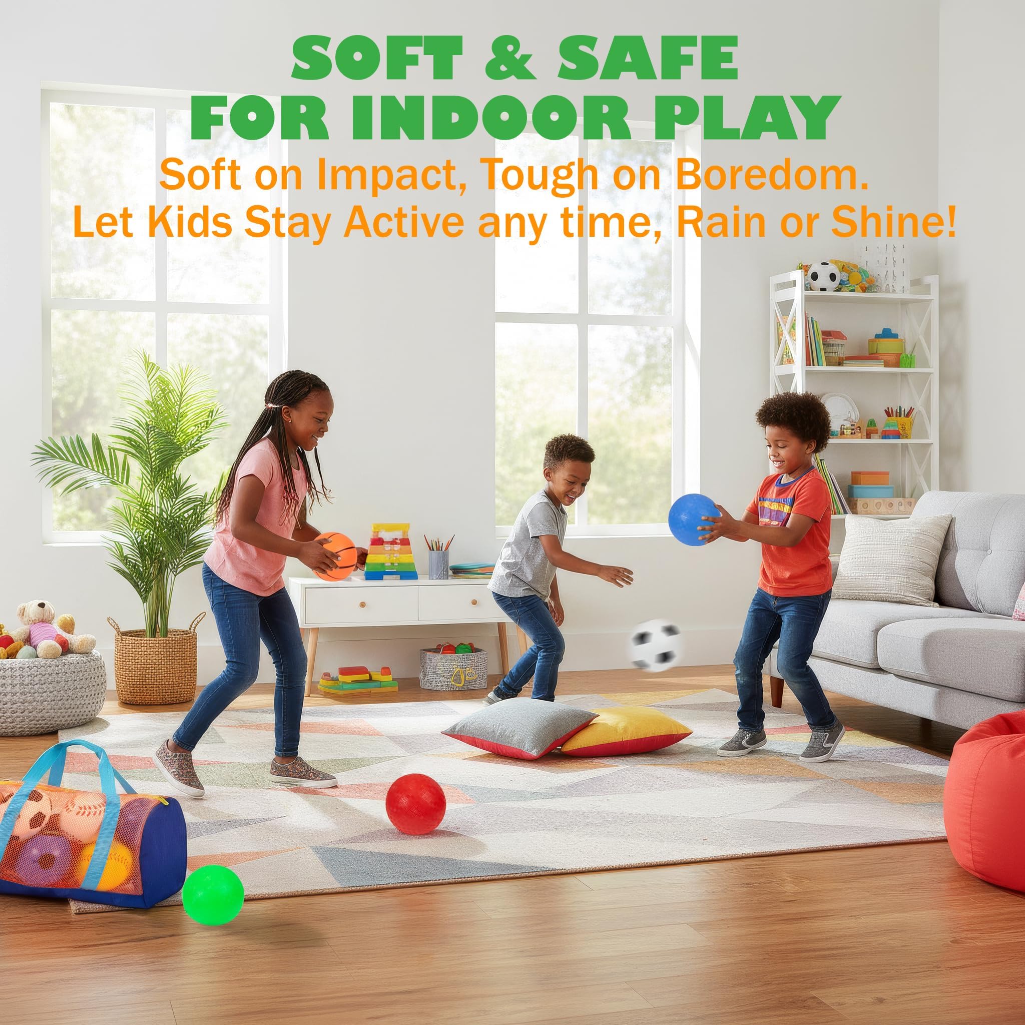 Kiddie Play 6 weiche Bälle für Kleinkinder und Kinder mit Tragetasche und Pumpe | Fußball, Basketball, Fußball, Spielplatzbälle, Indoor-Outdoor-Sportspielzeug für Babys