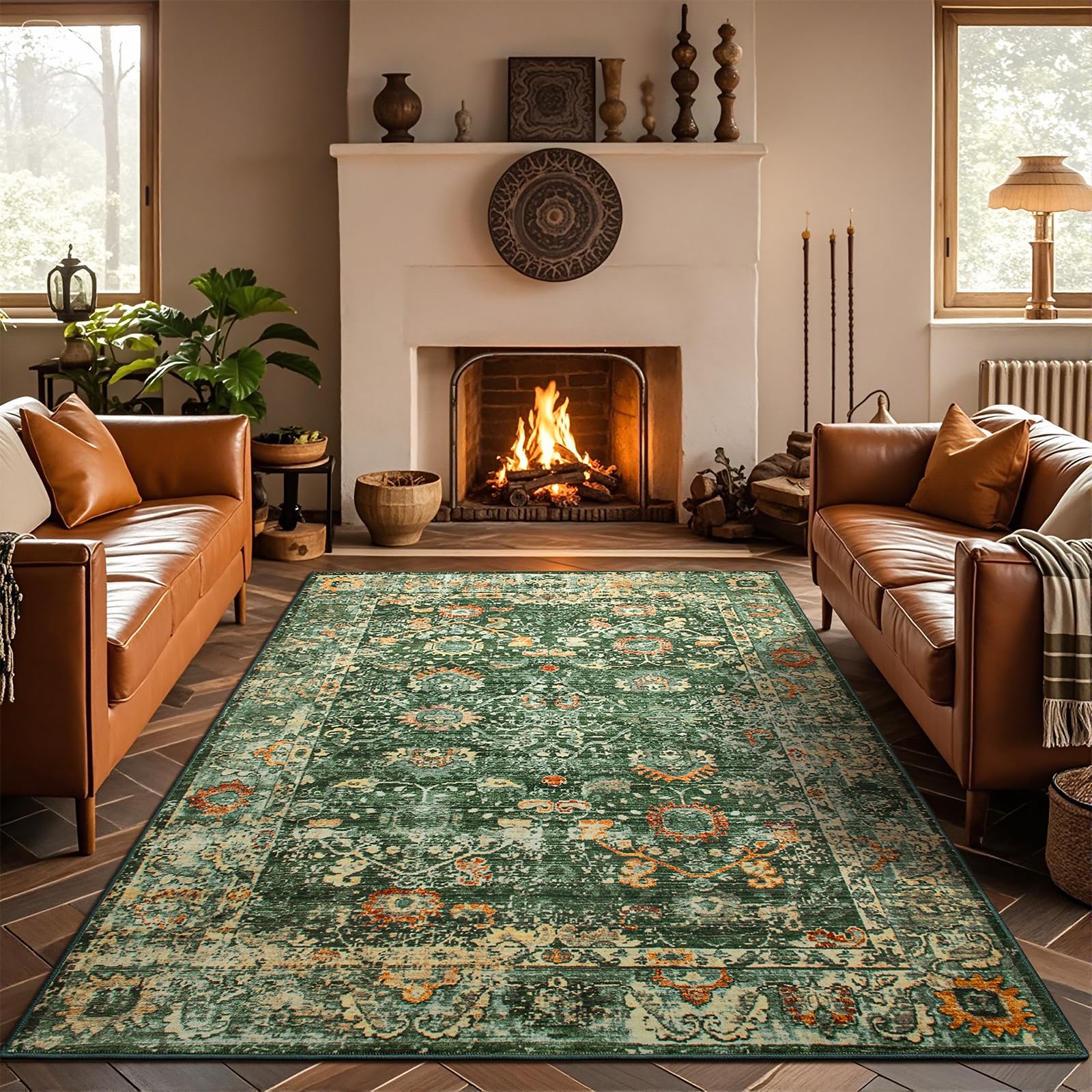 Amazon.com: Andecor Green Washable Area Rug, 6x9 Vintage Rugs for