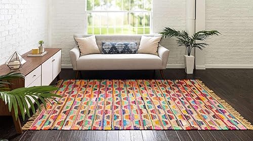 Miniatura 3 de Unique Loom Chindi Trellis Collection Southwestern, geométrico, moderno, colores brillantes (5 pies x 8 pies, rectangular, multicolor y beige)