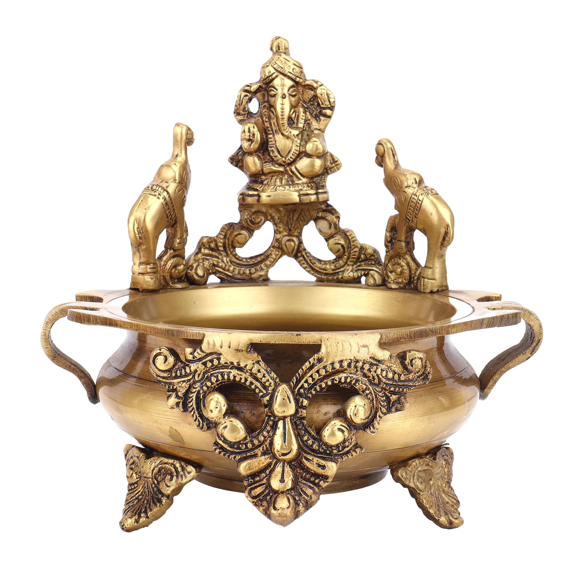 STARLIGHT Brass Urli with Ganesha & Elephants – Decorative Floating Flower Bowl for Pooja, Home Decor, Diwali, Religious & Wedding Gifting-image-2