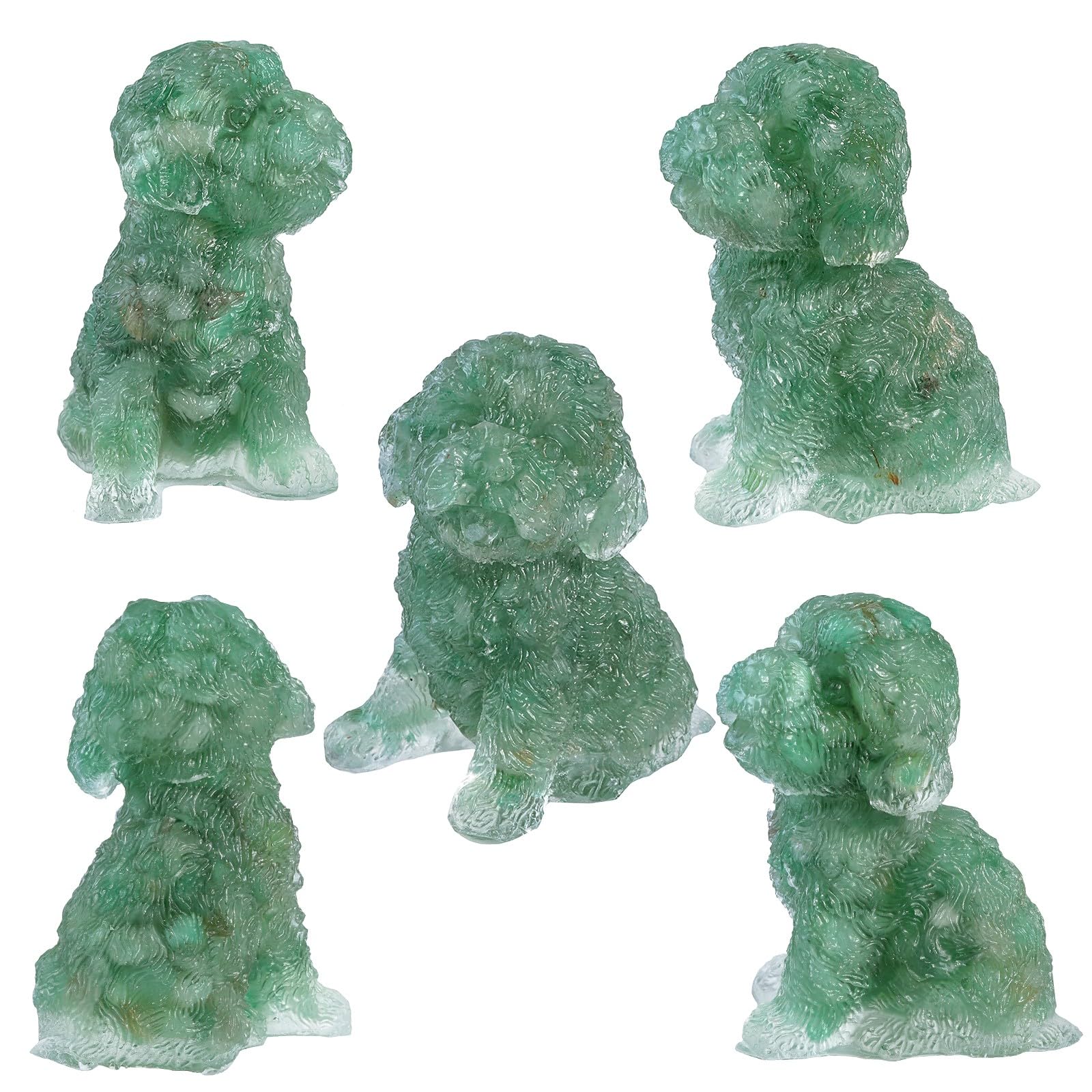 Nupuyai Green Aventurine Crystal Stone Statue Poodle Dog Figurine - Image 3