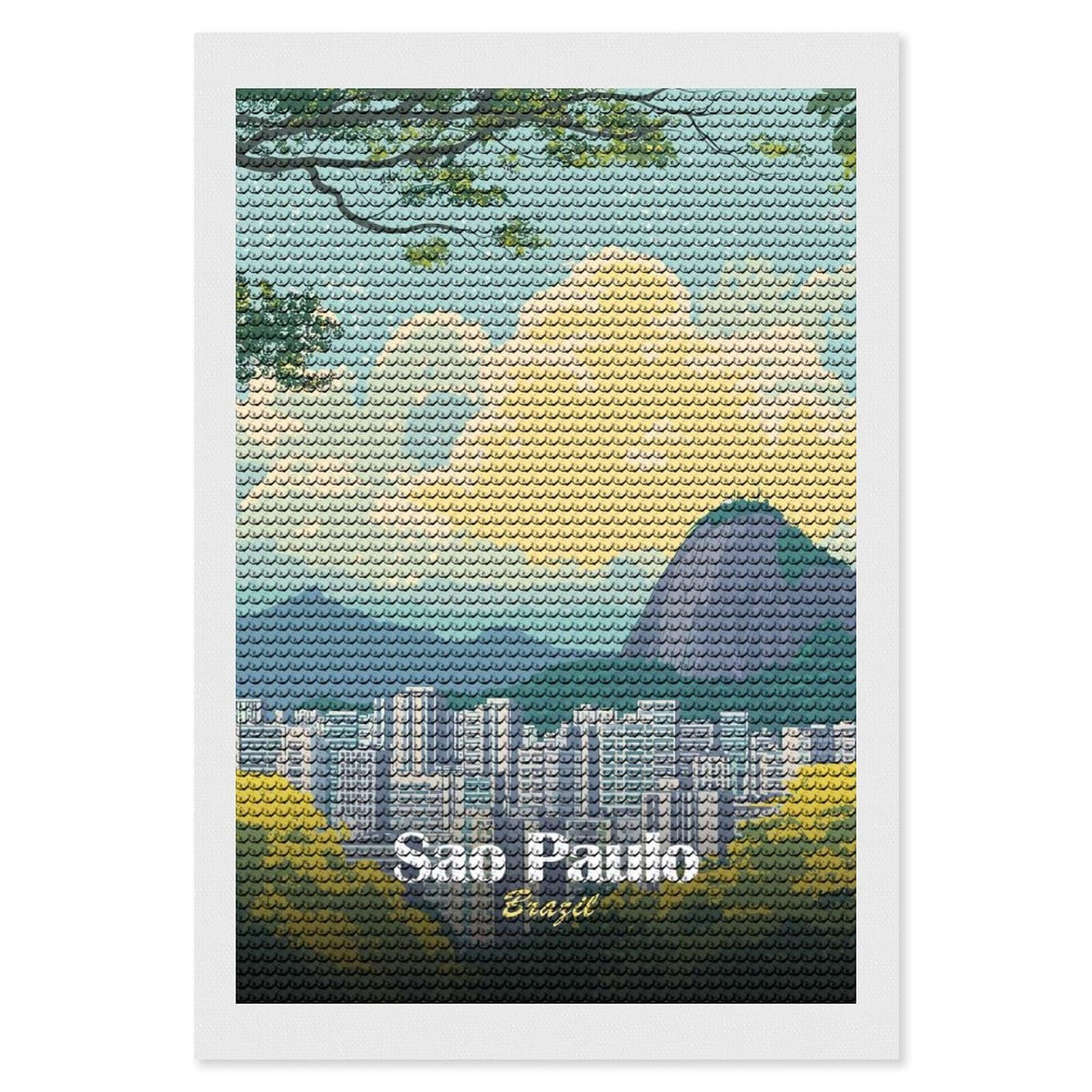 Junmoney Sao Paulo, Brazil Cityscape Illustration Diamond Painting Canvas Set 8"x12", Satisfying Creative Project, Easy to Follow Symbols, Fun Craft Experience