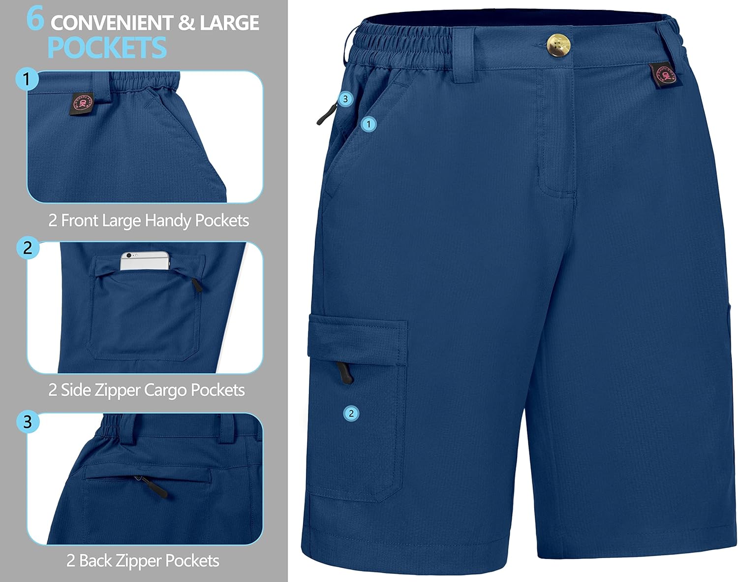 Little Donkey Andy Women's 10 Inches Quick Dry Hiking Bermuda Shorts Lightweight Zipper Pockets for Golf Travel UPF50+ : Clothing, Shoes & Jewelry