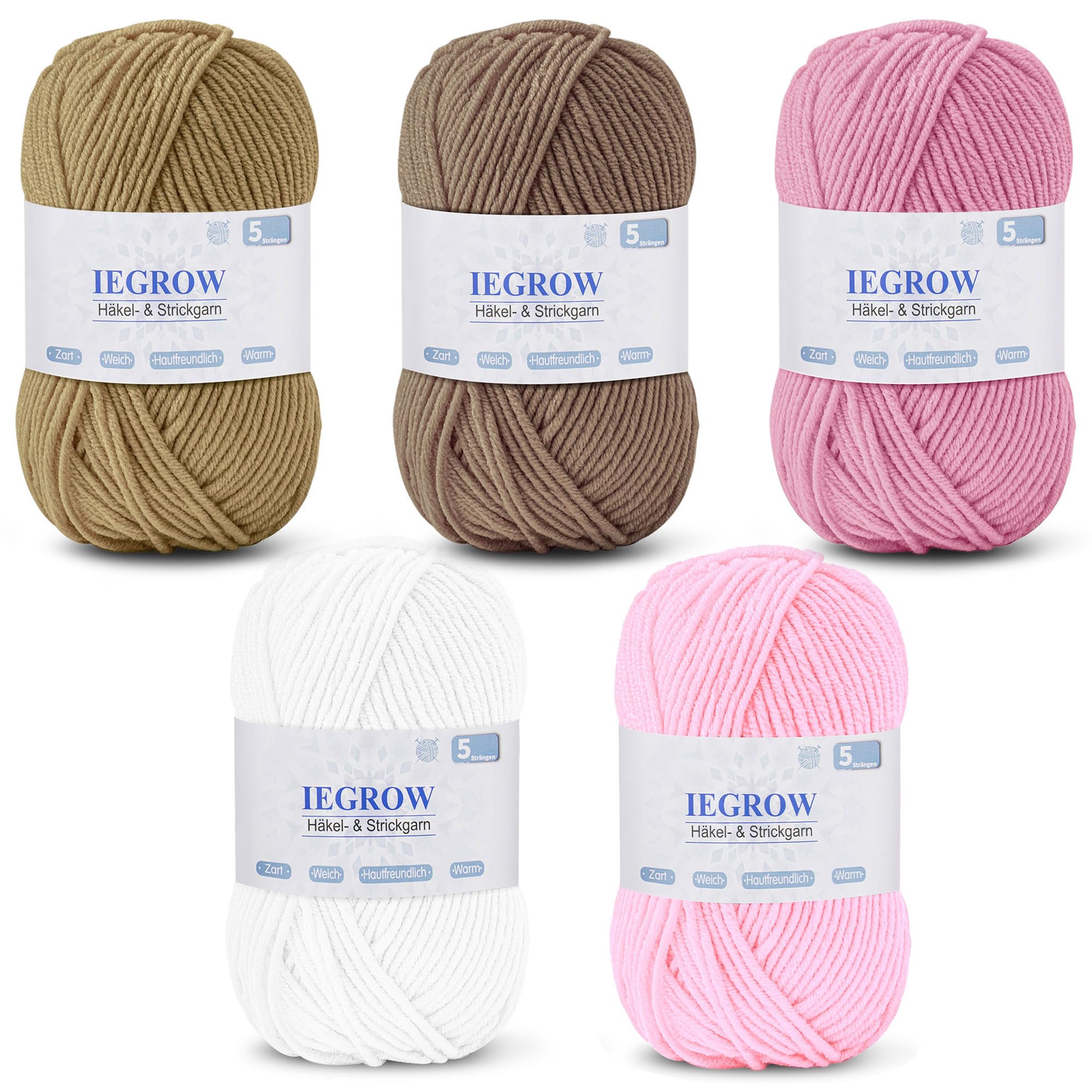 Häkelgarn (50g x 5 Farben), 5-fach Garn zum Stricken, Garn zum Häkeln und Stricken, Handstrickgarn-Sets
