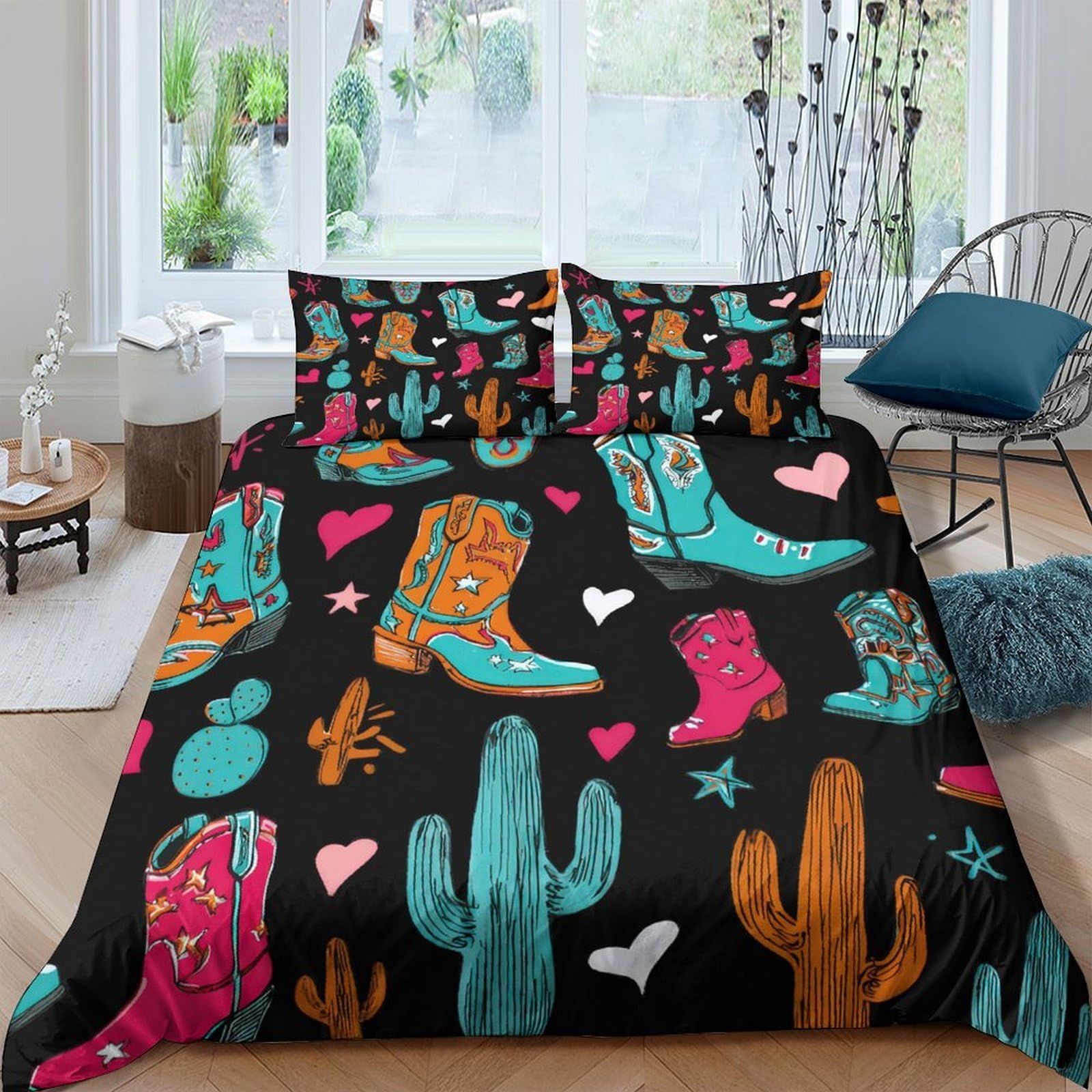 Ctjqhvkz Style-7 3D Printed Western Cowboy Boots Fitted Sheet Microfiber Soft Cactus Bed Cover For Bedroom Dorm Guest Room Decor Single（135X200cm）