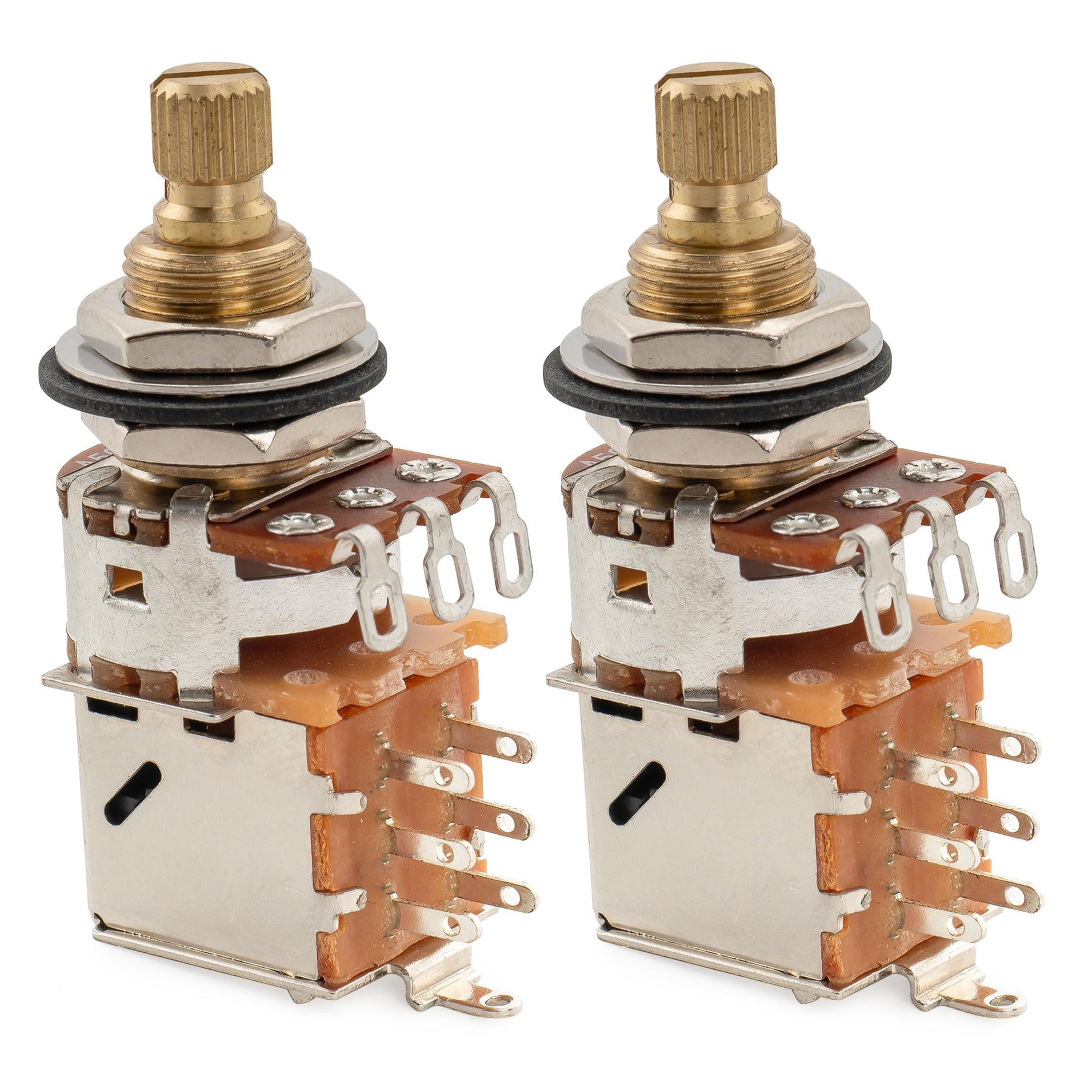 Musiclily Pro A500K Brass Pots Split Standard Shaft 3/8 Inch Push-Pull Audio Taper Potentiometers for Electric Guitar Bass (Set of 2)