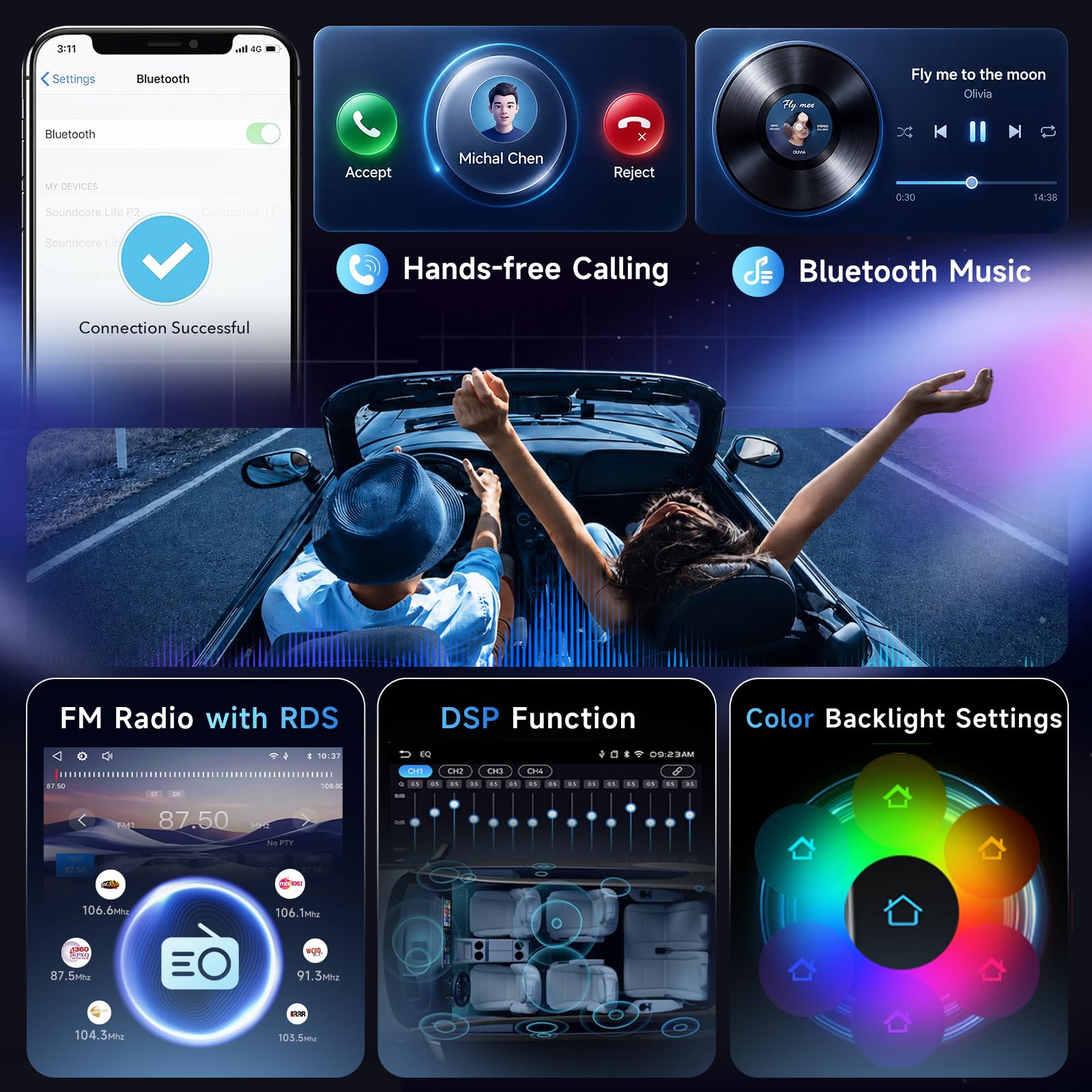 Hodozzy Radio 2 DIN para Peugeot 307 307CC 307SW 2002-2013 con Wireless CarPlay Android Auto, Pantalla Táctil IPS de 9 Pulgadas Radio con Bluetooth, DSP, FM/RDS, USB, SWC y Retroiluminación Color
