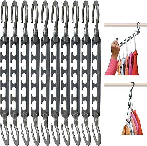 Wonder Hanger Max - Paquete de 10 perchas de ahorro de espacio, ganchos reforzados giratorios 360°, percha en cascada, organizador para dormitorios