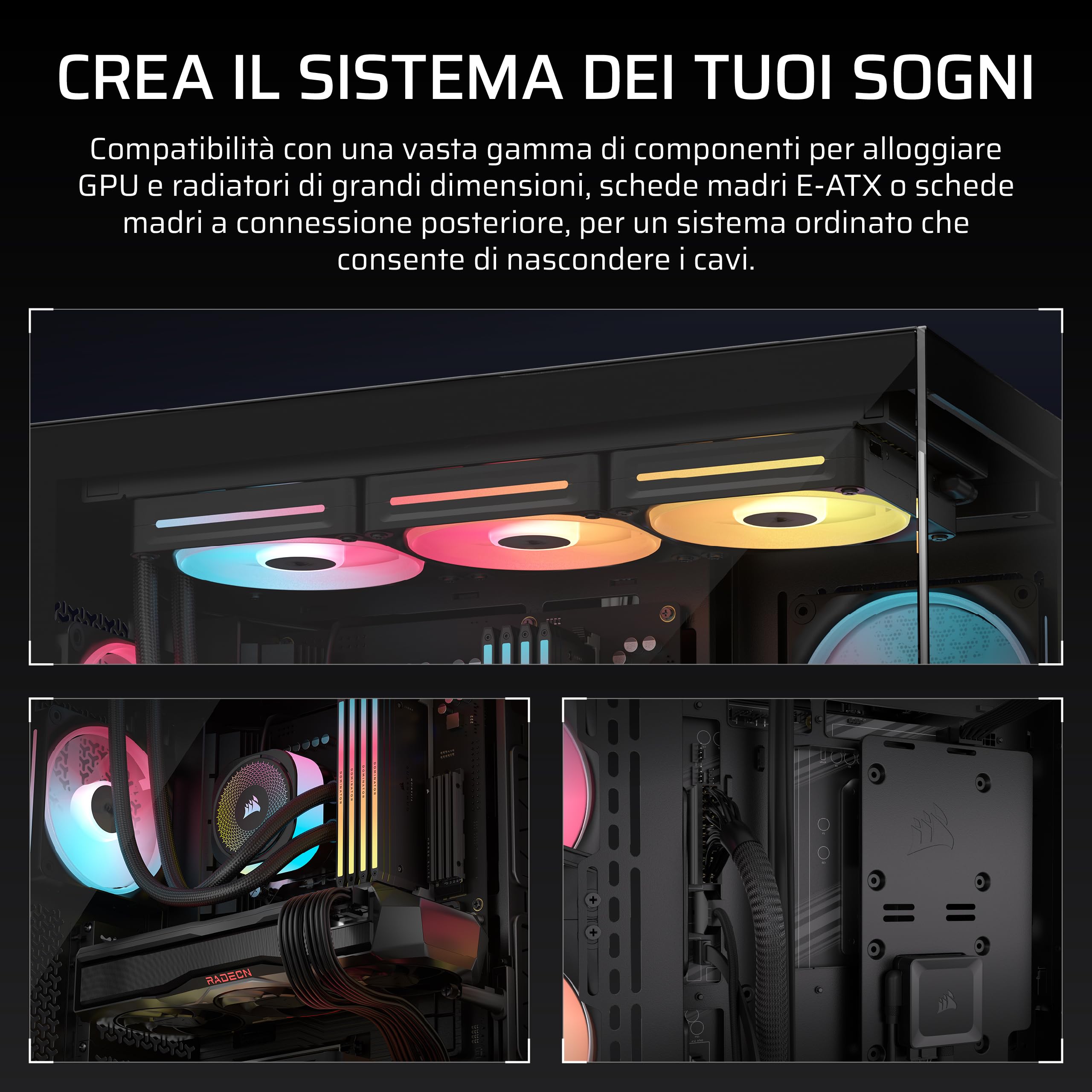 CORSAIR 3500X LX-R RGB iCUE LINK Case PC Mid-Tower – 3 Ventole LX120-R RGB Preinstallate, Include Hub di Sistema iCUE LINK, Fino a 10 Ventole da 120mm – Nero